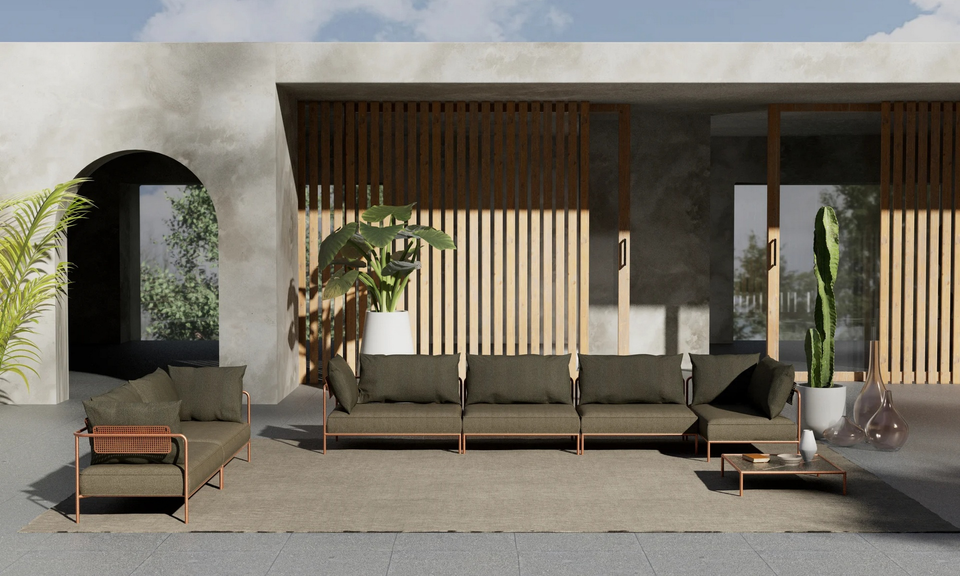 Modular 3-seater patio sofa with metal frame FLAP