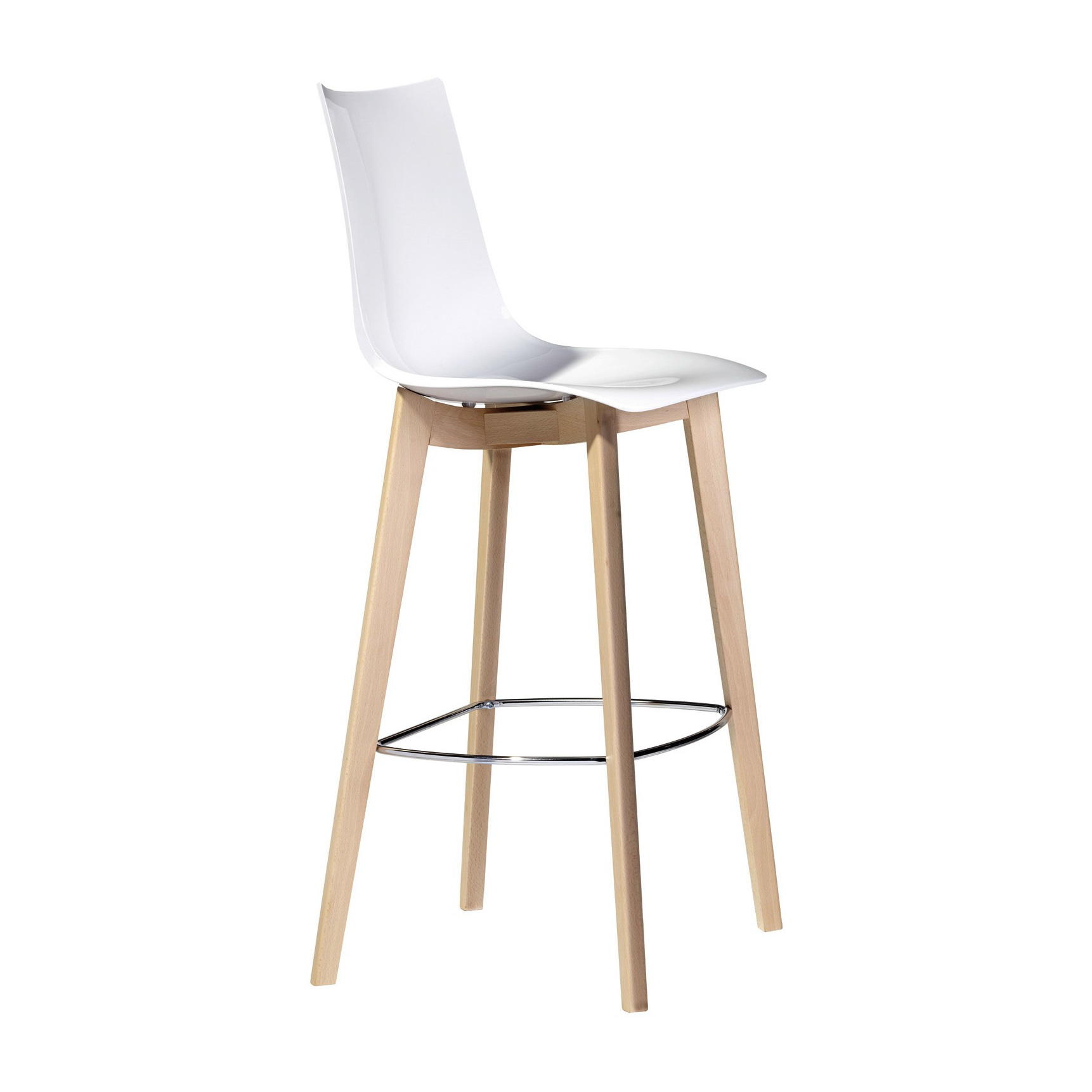Bar stool with legs in beech and polycarbonate shell H-2810 Natural Zebra