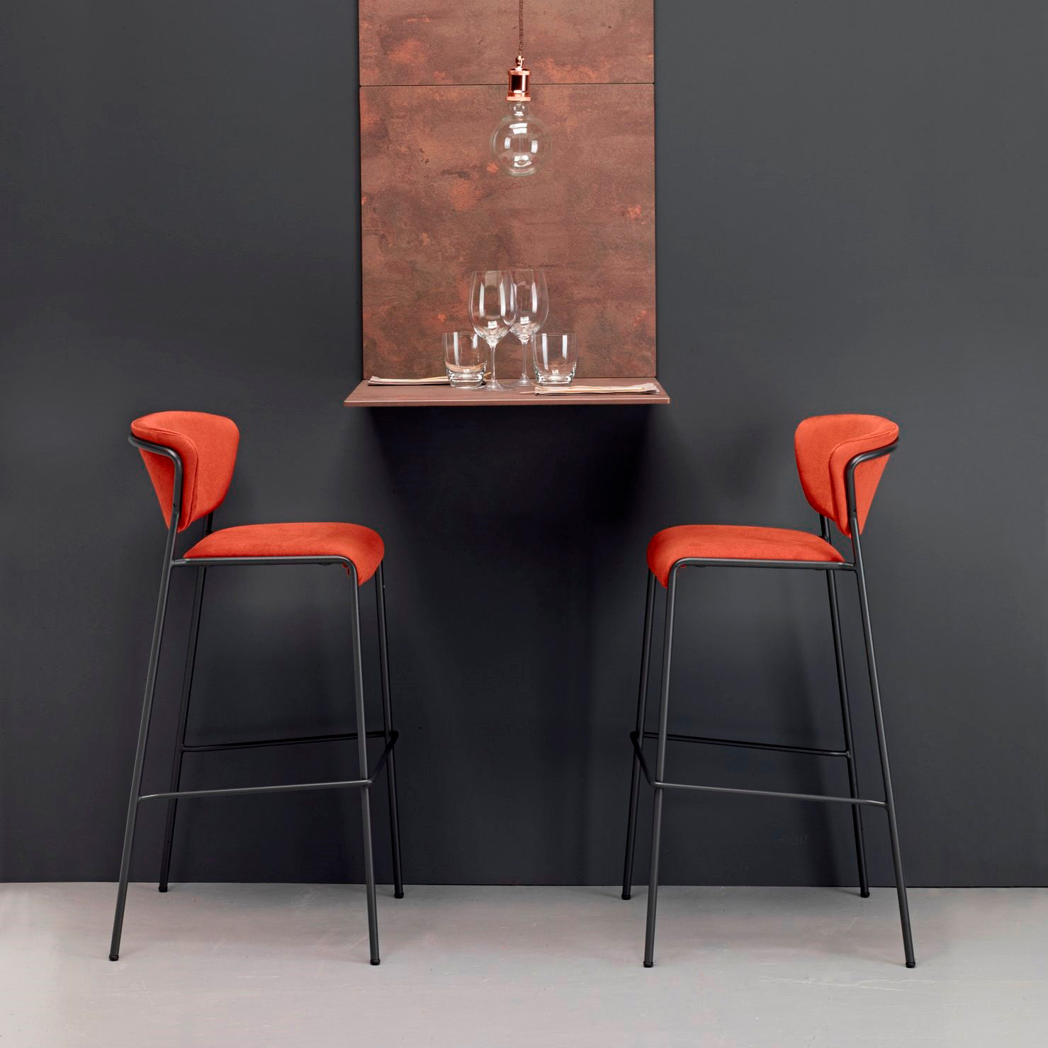 Stackable bar stool in fabric with steel frame H-2855 Lisa
