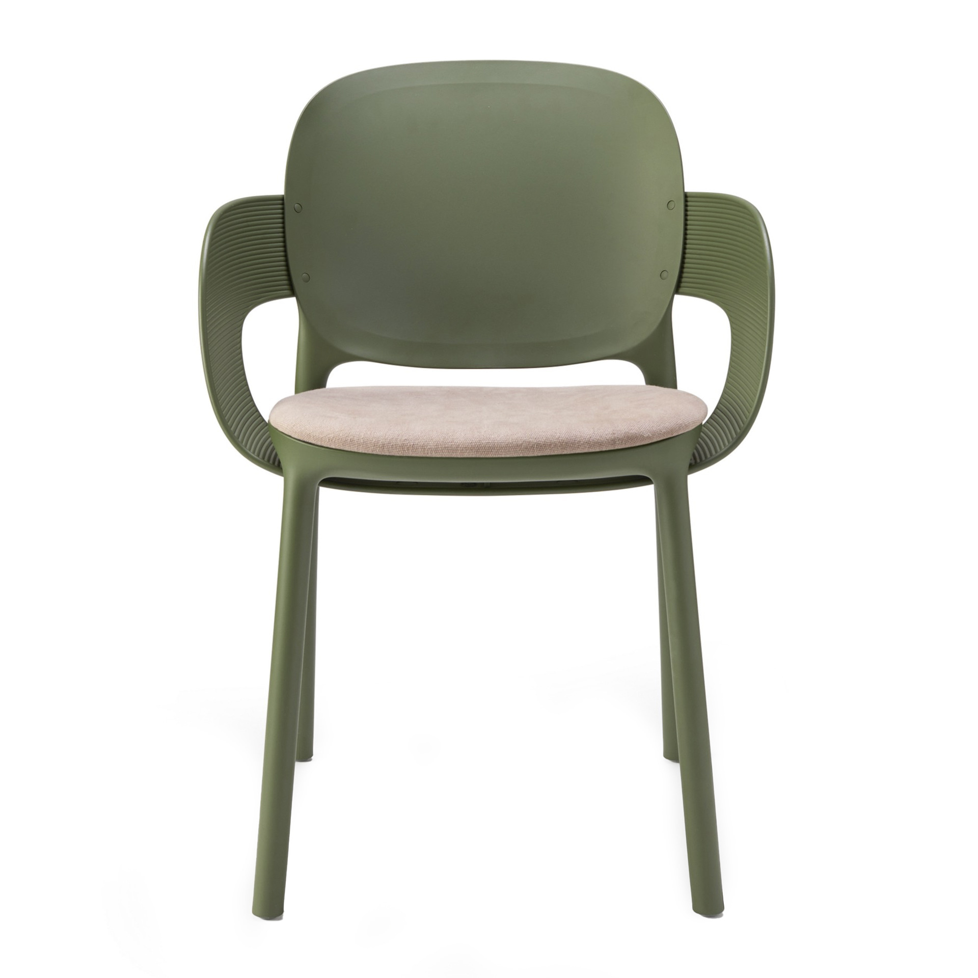 Patio technopolymer chair with striped pattern armrests and padded seat B-2383 HUG