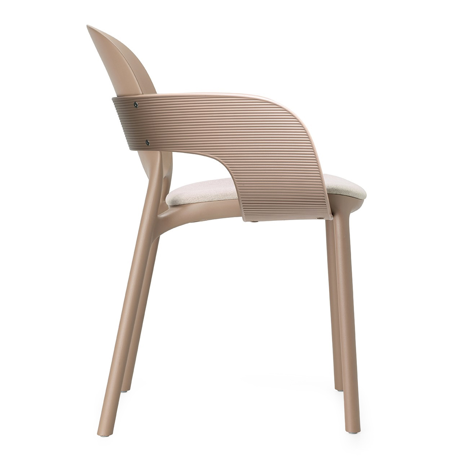 Patio technopolymer chair with striped pattern armrests and padded seat B-2383 HUG