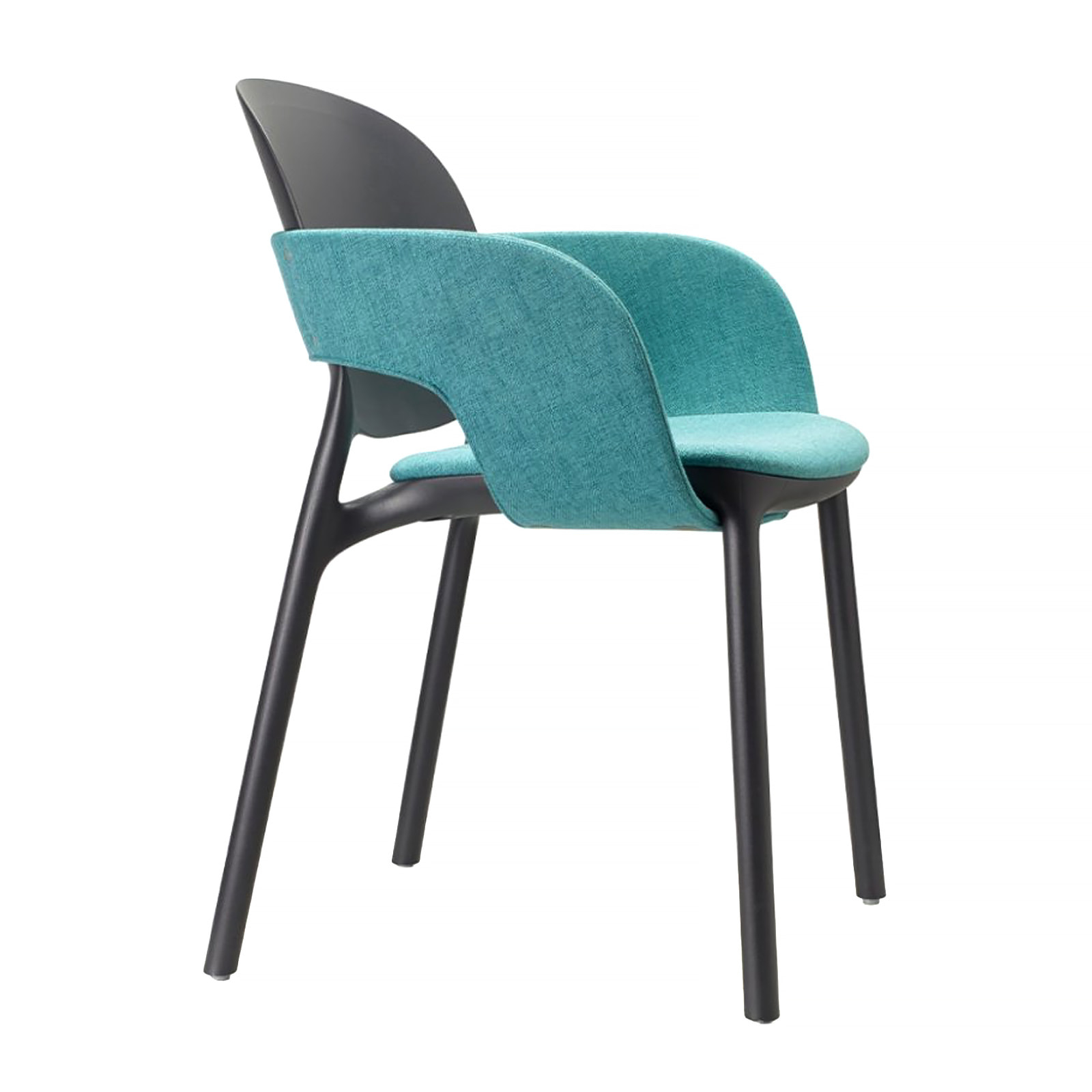 Resin chair with soft seat and armrests