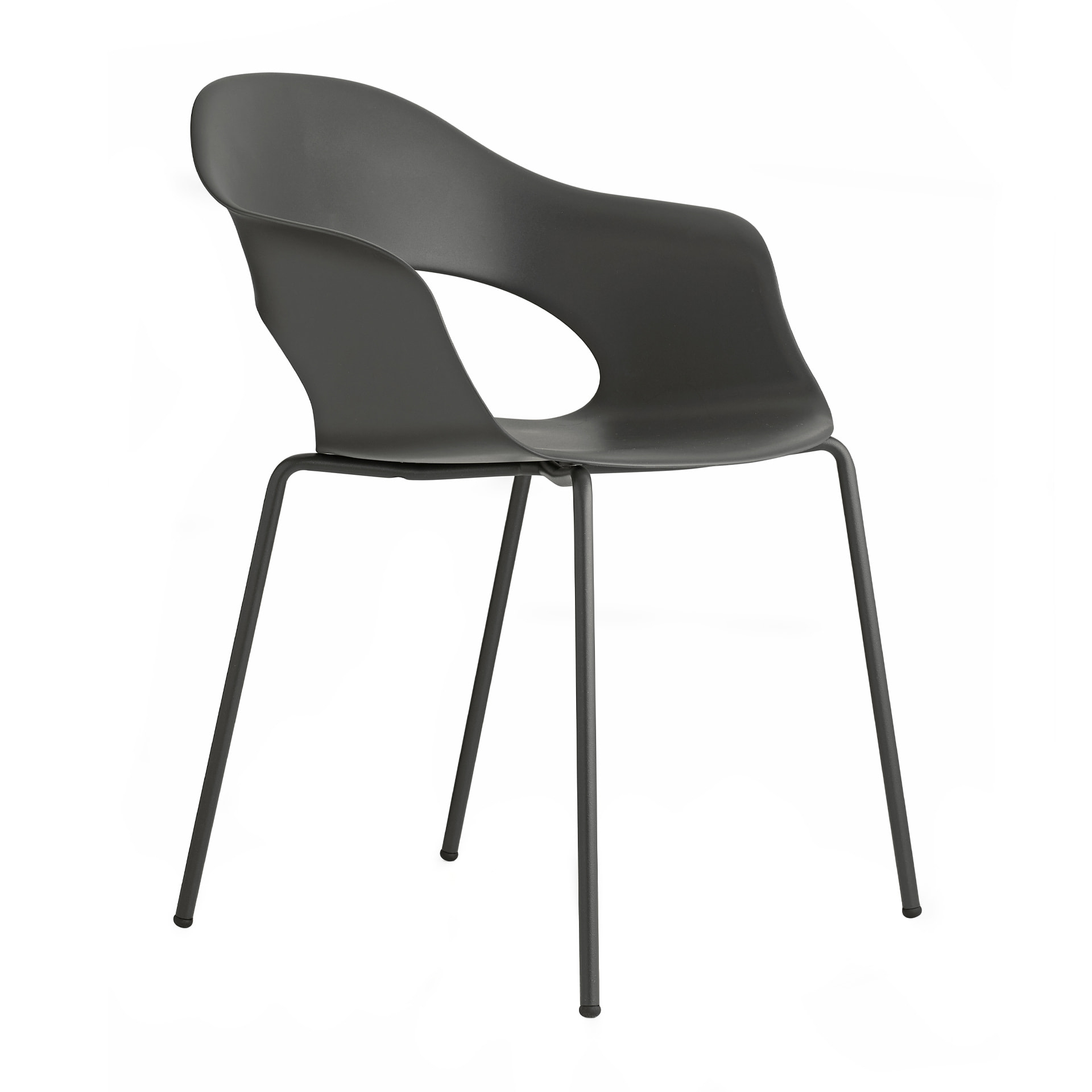 Armchair with plastic shell and metal legs