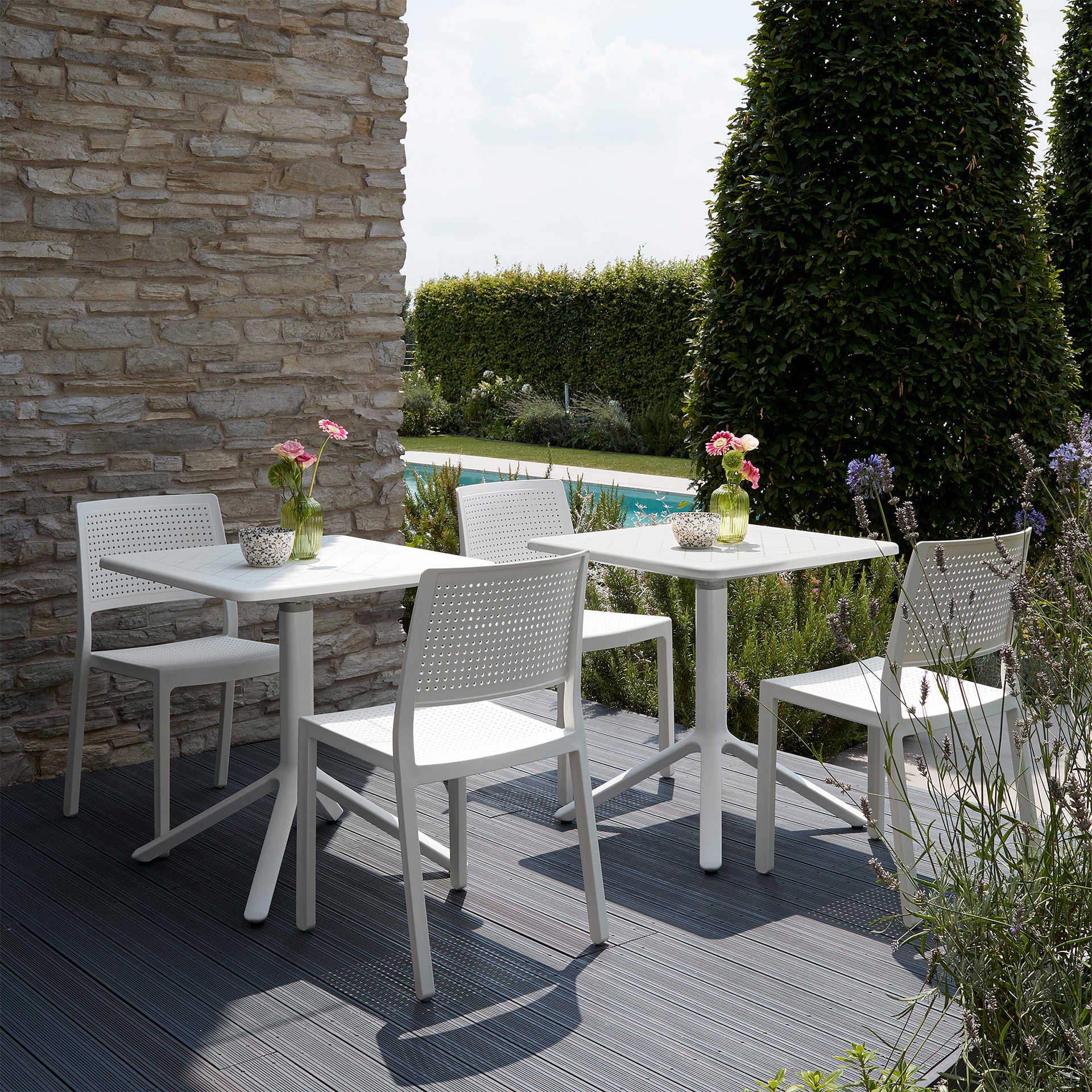 Square 27" folding table with aluminum column, technopolymer base and top Eco 2461