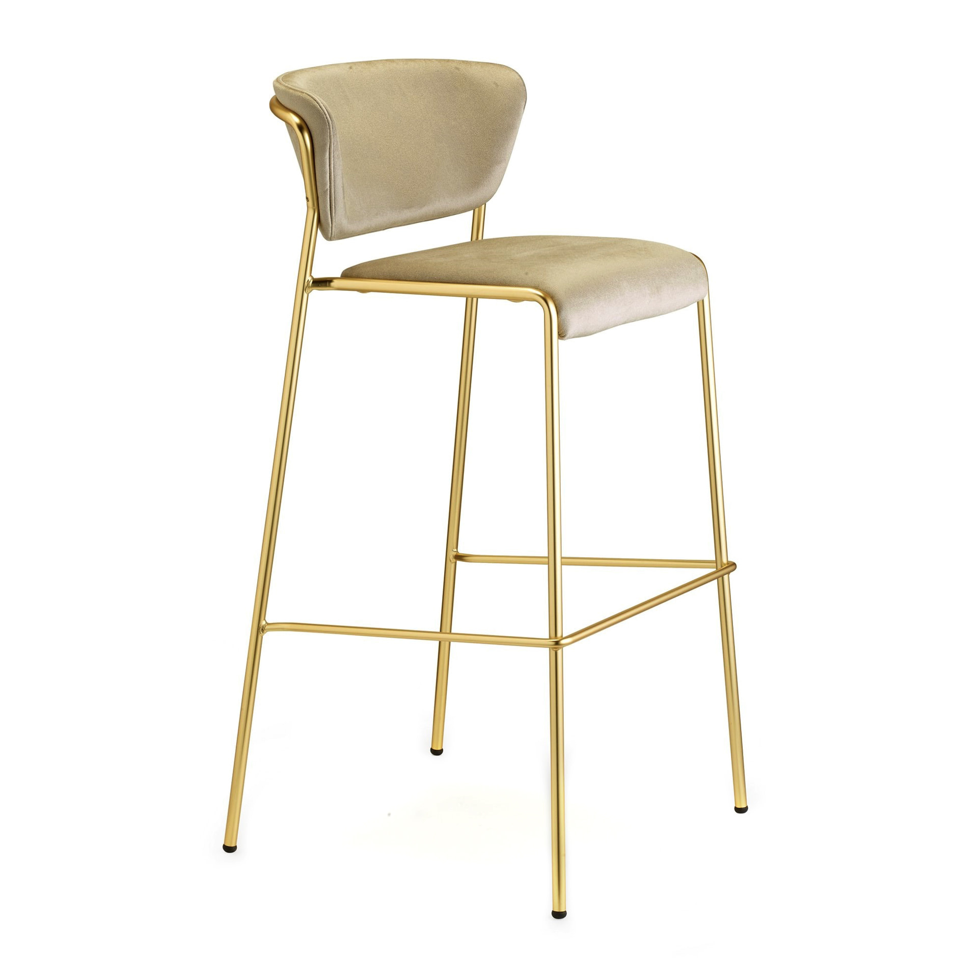 Upholstered bar stool with metal in brass