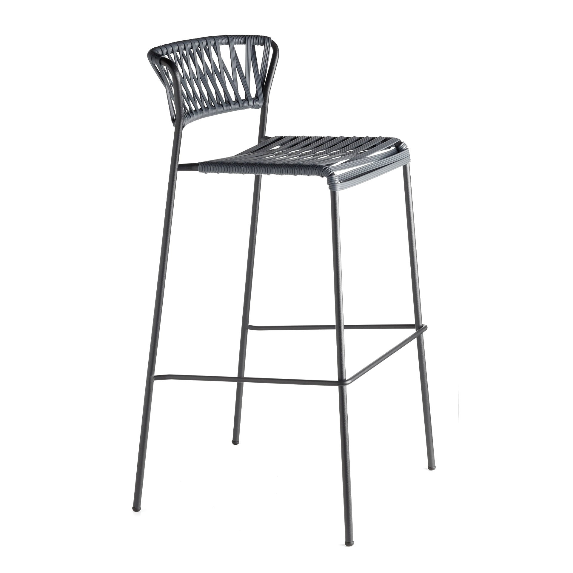 Stackable outdoor bar stool in steel and woven PVC wires H-2875 Lisa Club