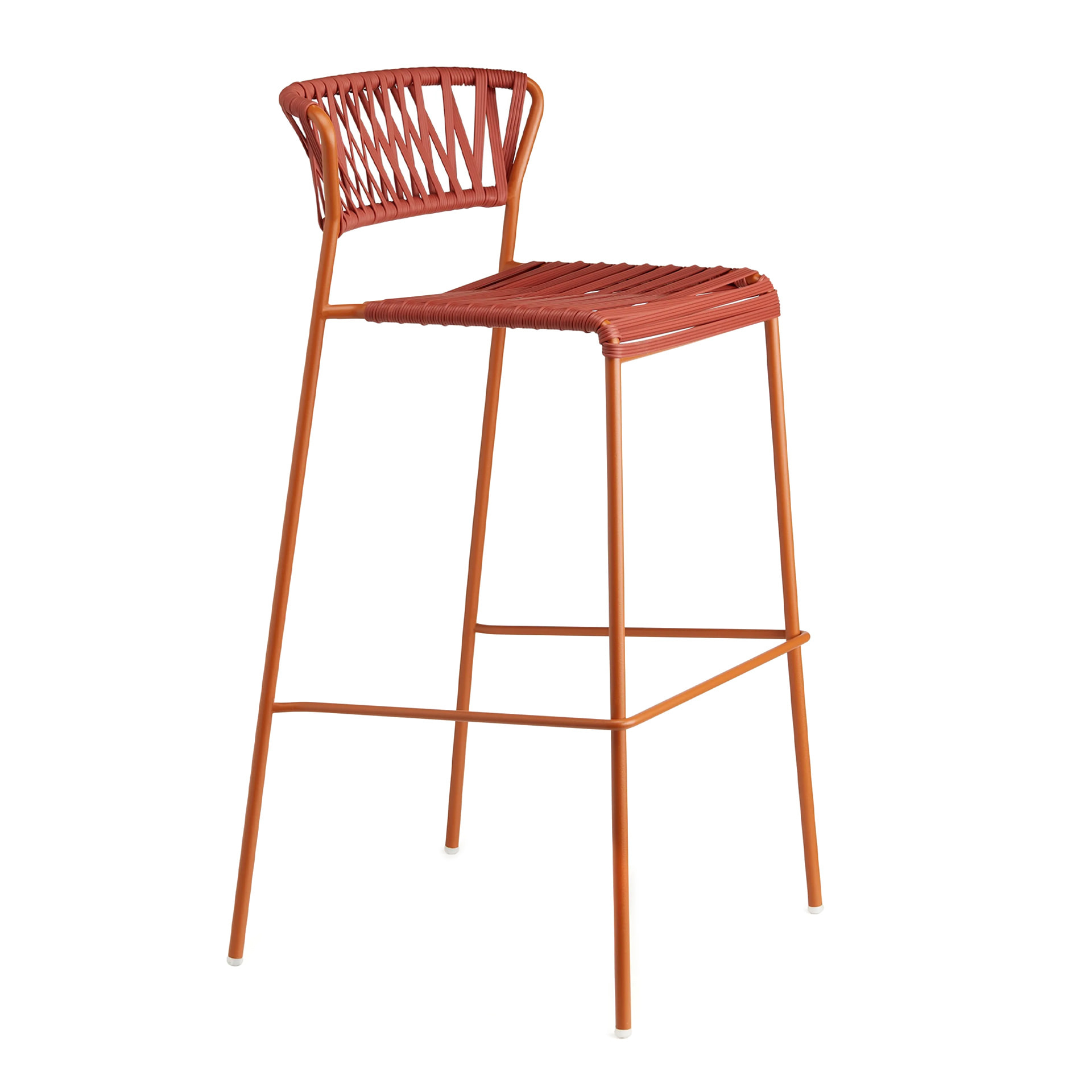 Stackable outdoor bar stool in steel and woven PVC wires H-2875 Lisa Club