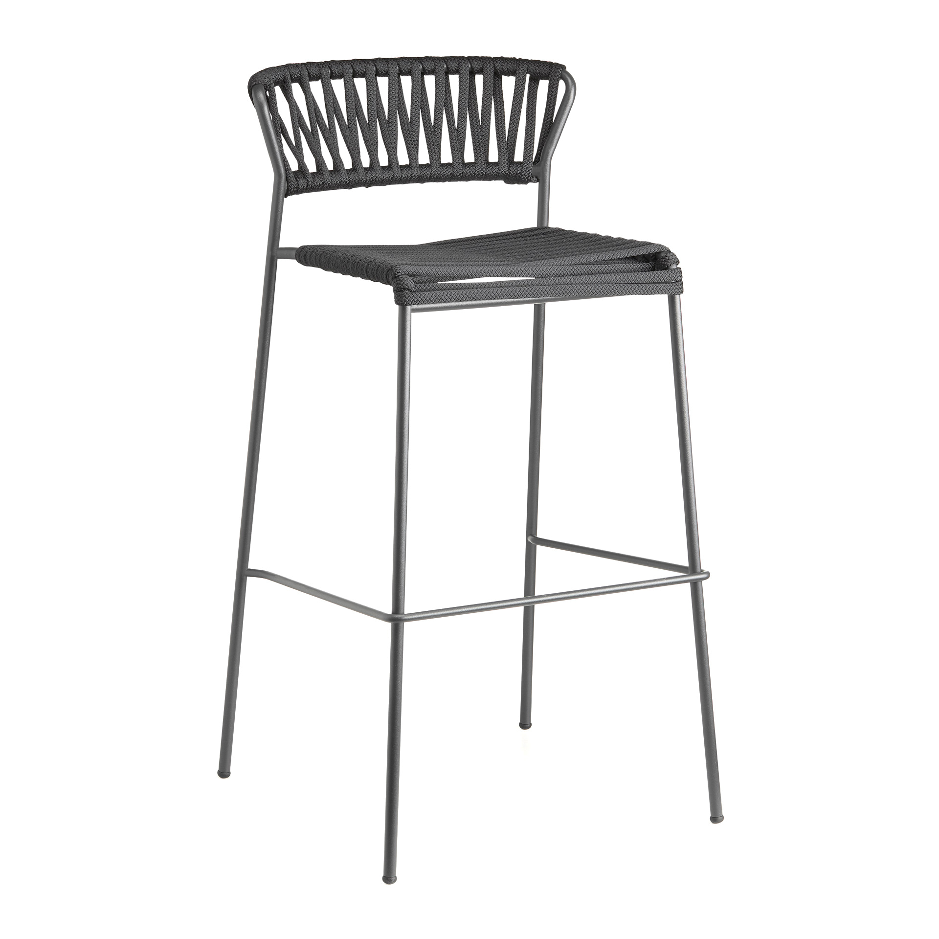 Stackable outdoor bar stool in steel and woven nautical rope H-2871 Lisa Filo