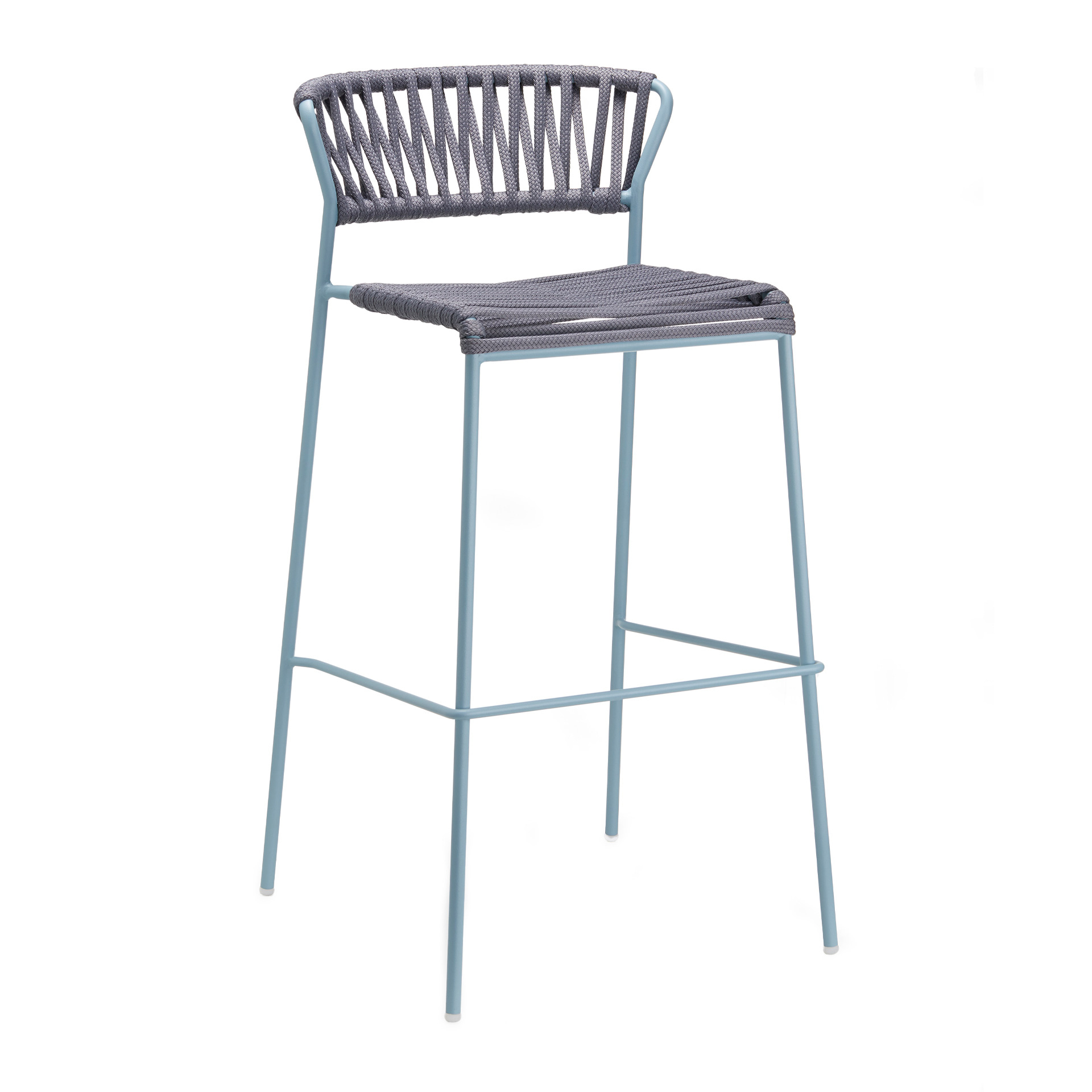 Stackable outdoor bar stool in steel and woven nautical rope H-2871 Lisa Filo