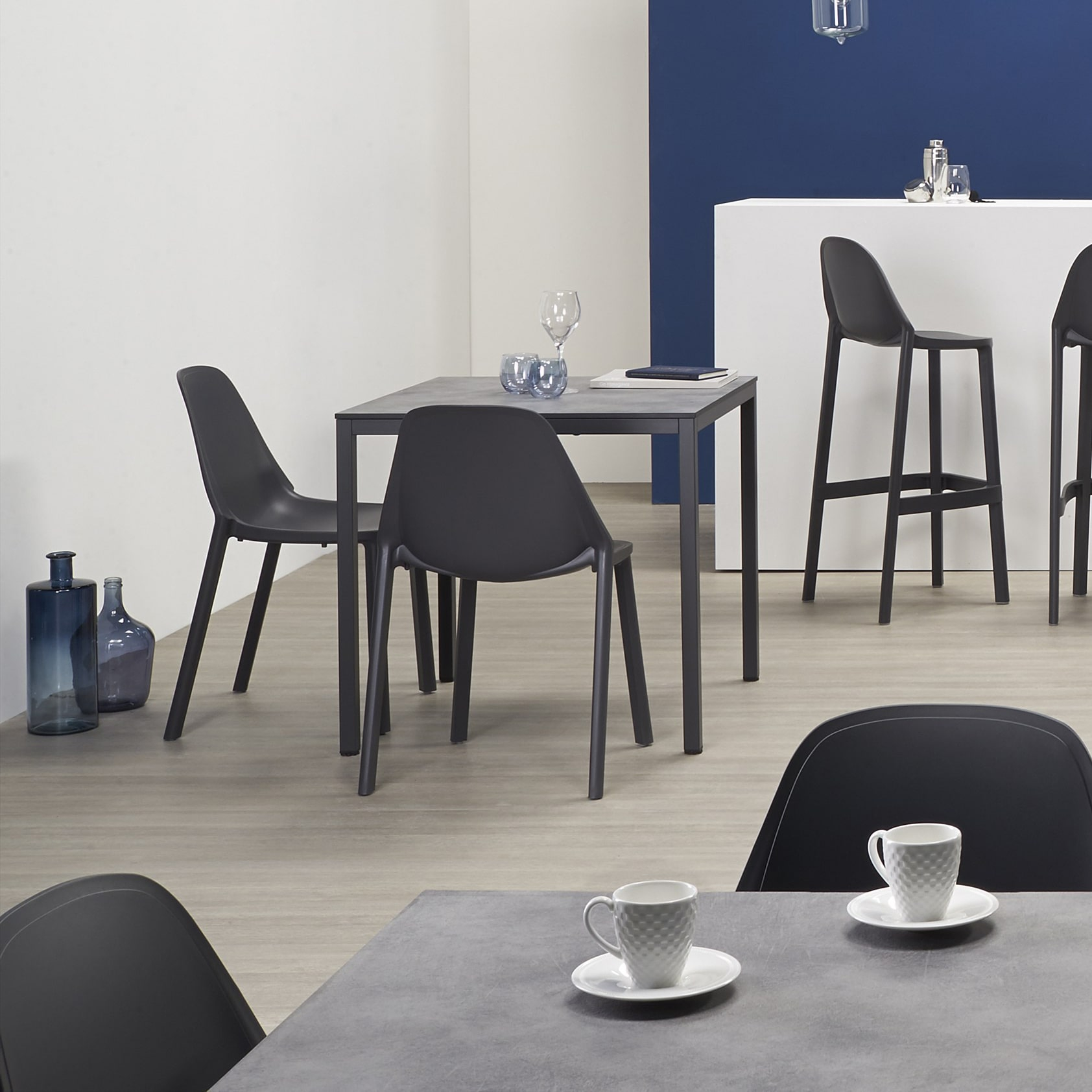 Steel dining table with a 27" square compact laminate top Mirto 2423