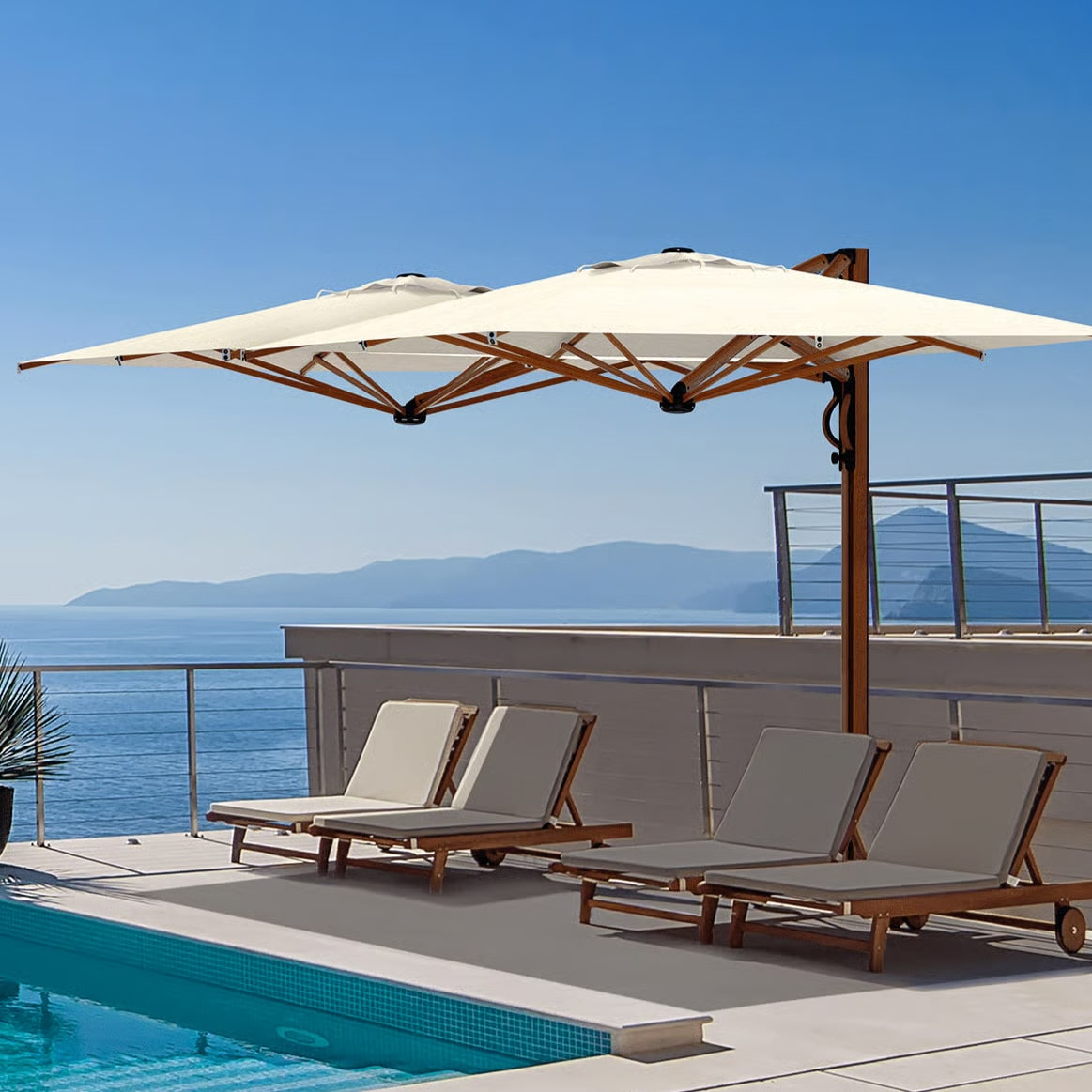 10'x19'8" Double-canopy retractable cantilever umbrella Dual V