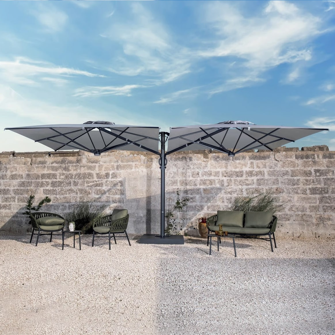 11'6"x23' Double-canopy retractable cantilever umbrella Dual T C3570