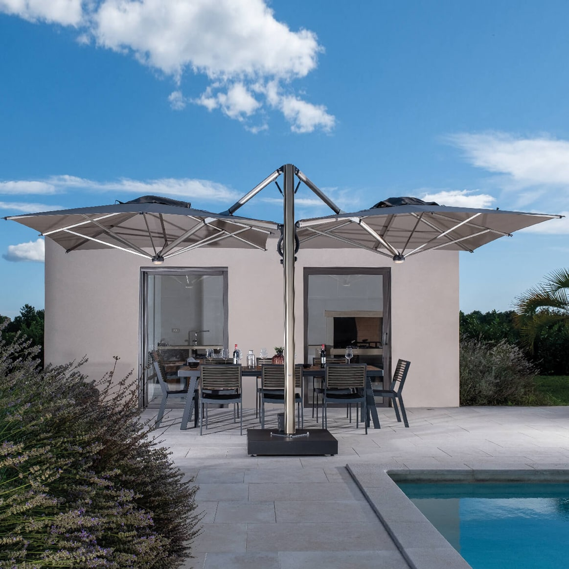 11'6"x23' Double-canopy retractable cantilever umbrella Dual T C3570