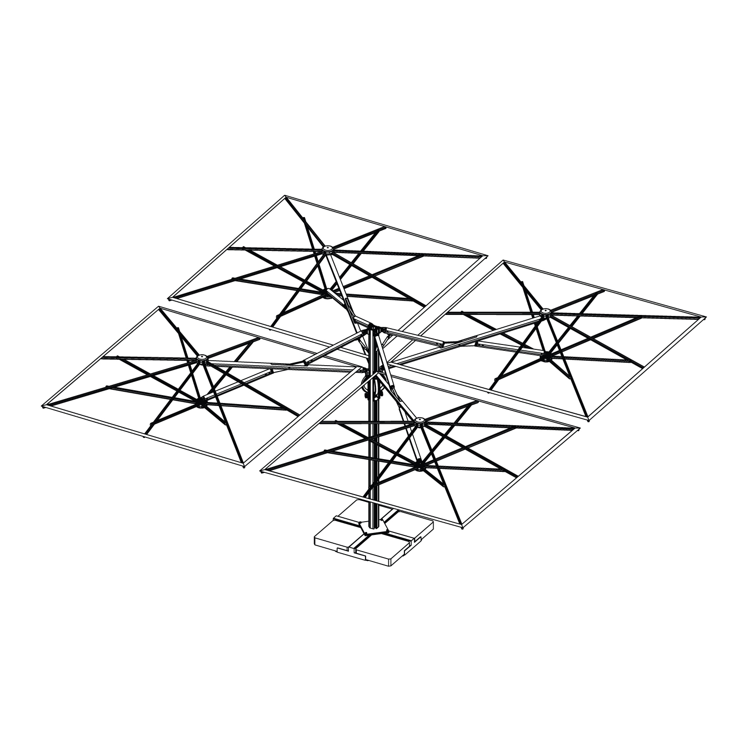 16'5"x16'5" Four-canopy retractable cantilever umbrella Quattro