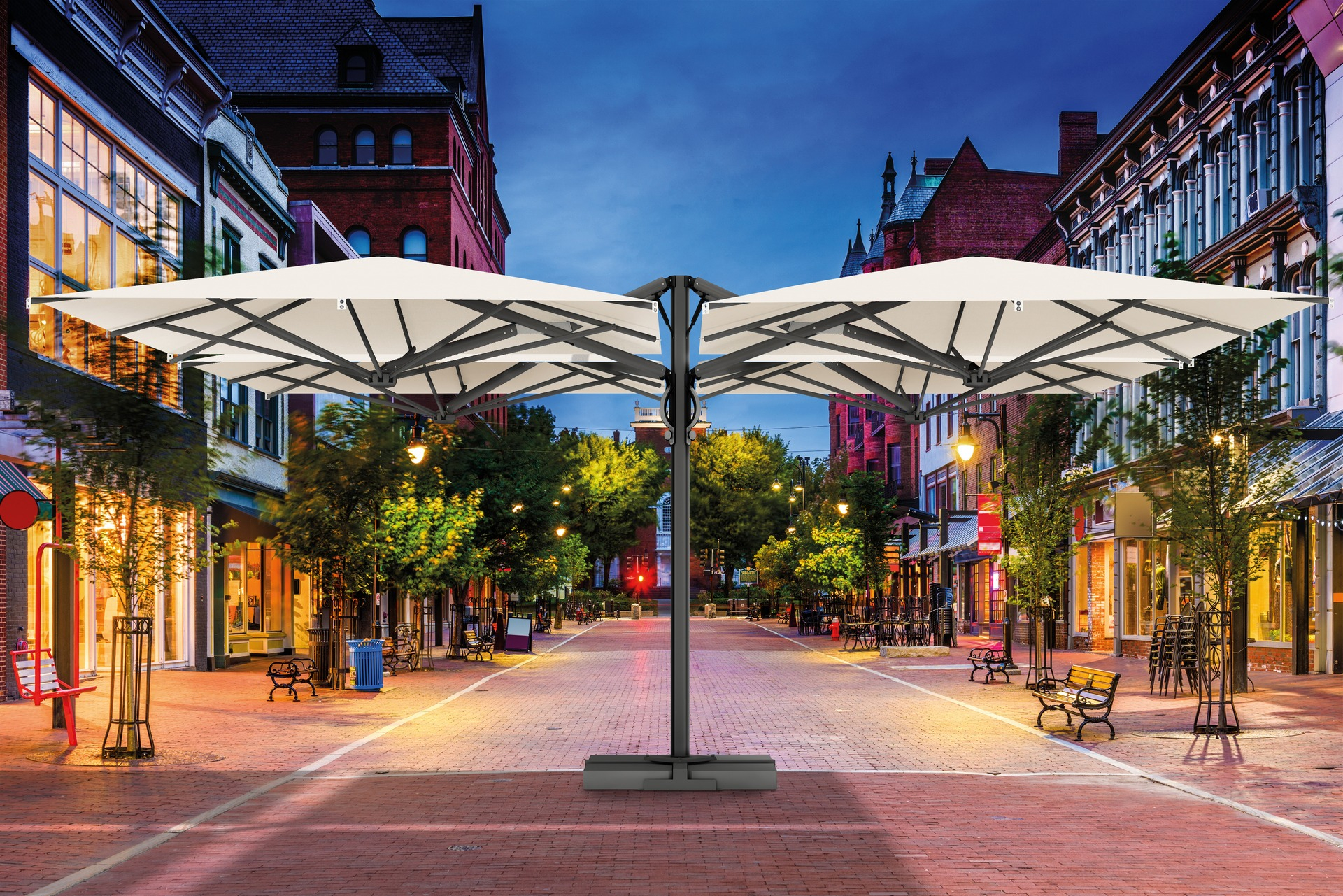 16'5"x16'5" Four-canopy retractable cantilever umbrella Quattro