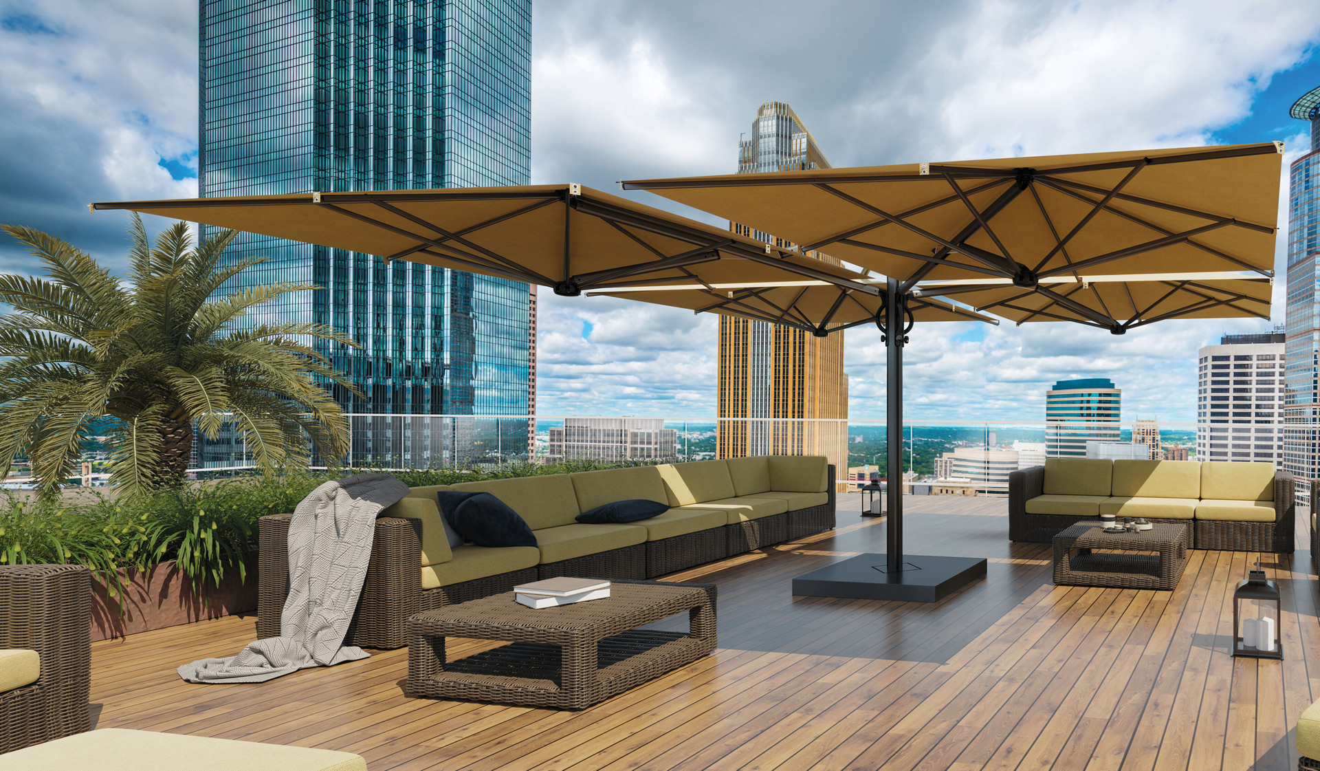16'5"x16'5" Four-canopy retractable cantilever umbrella Quattro