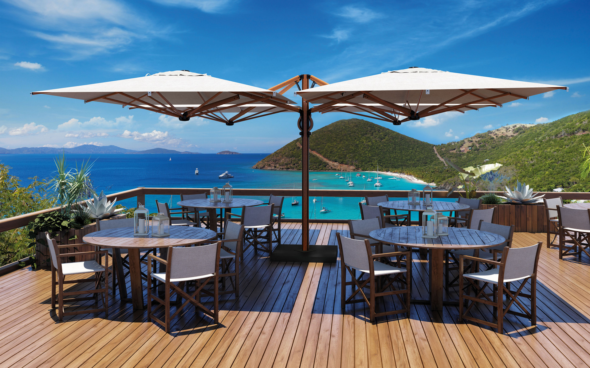 16'5"x16'5" Four-canopy retractable cantilever umbrella Quattro