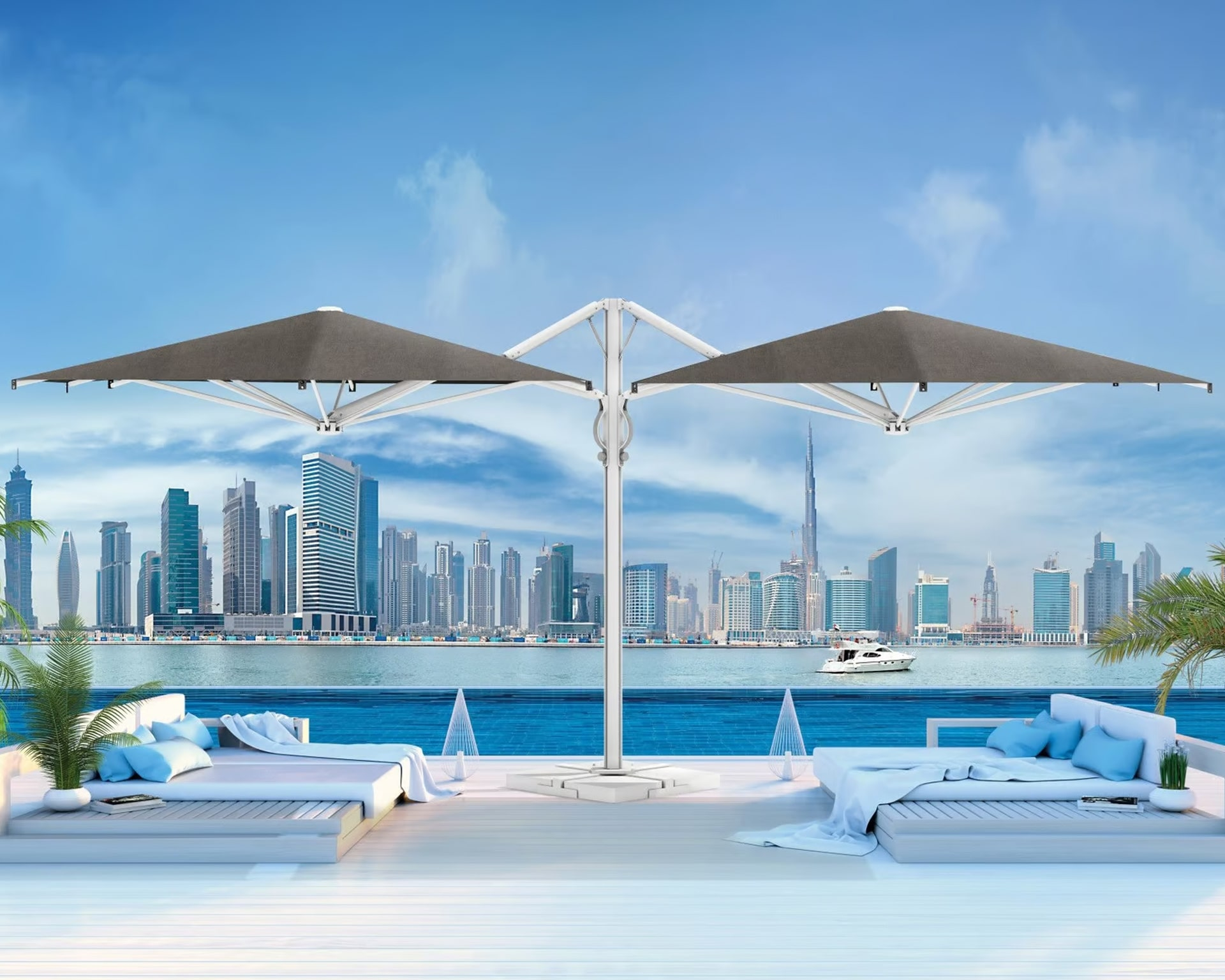 11'6"x23' Double-canopy retractable cantilever umbrella Dual T C3570