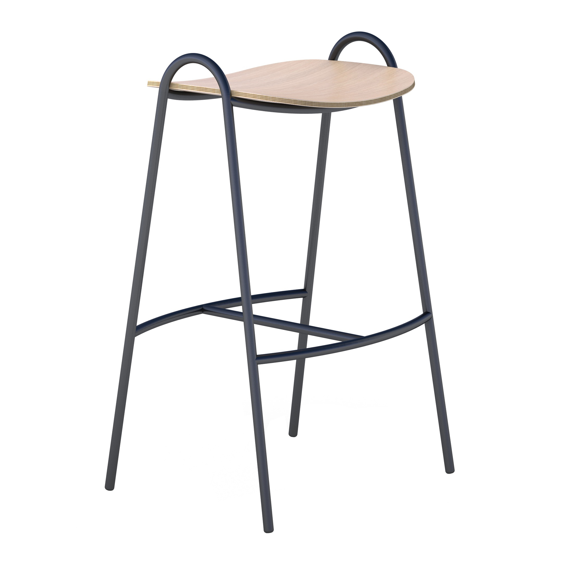 Metal backless bar stool with wooden seat