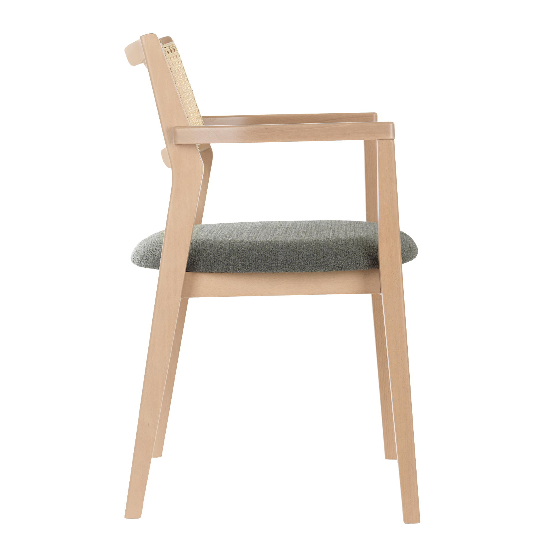 Armchair with cane back and upholstered seat B-Malla