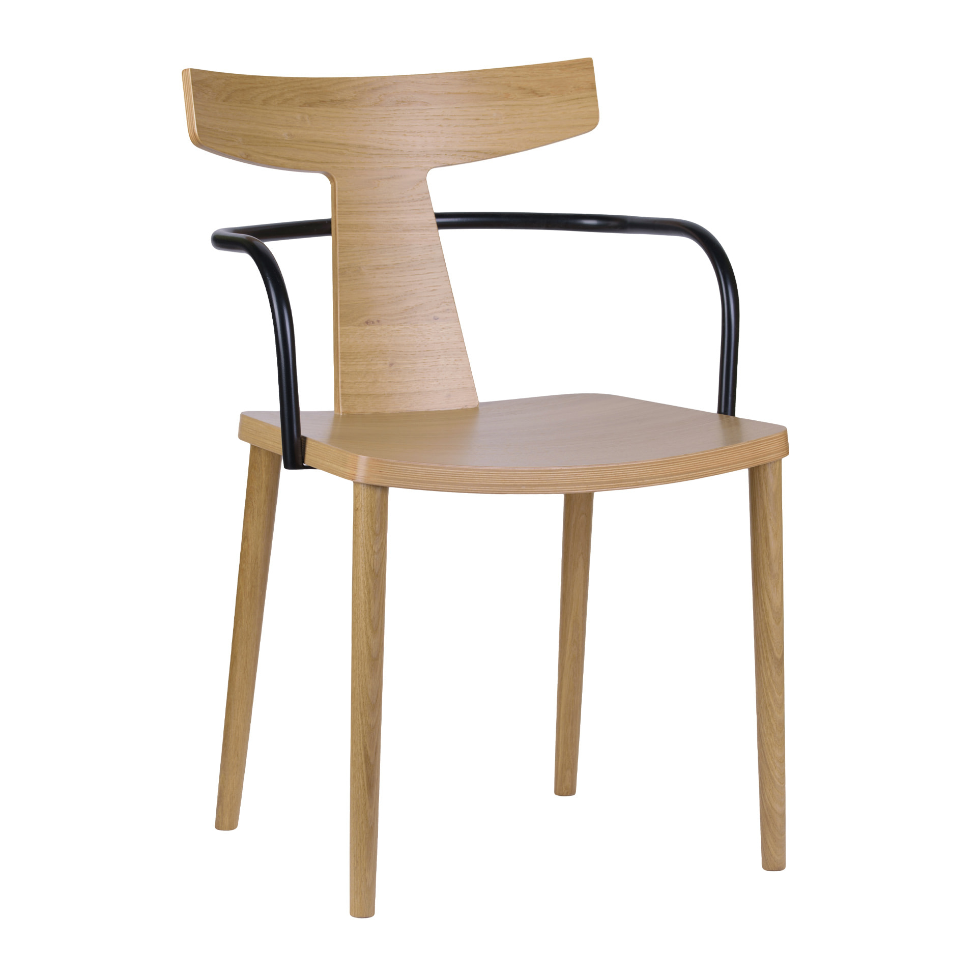 Wooden chair with metal armrests