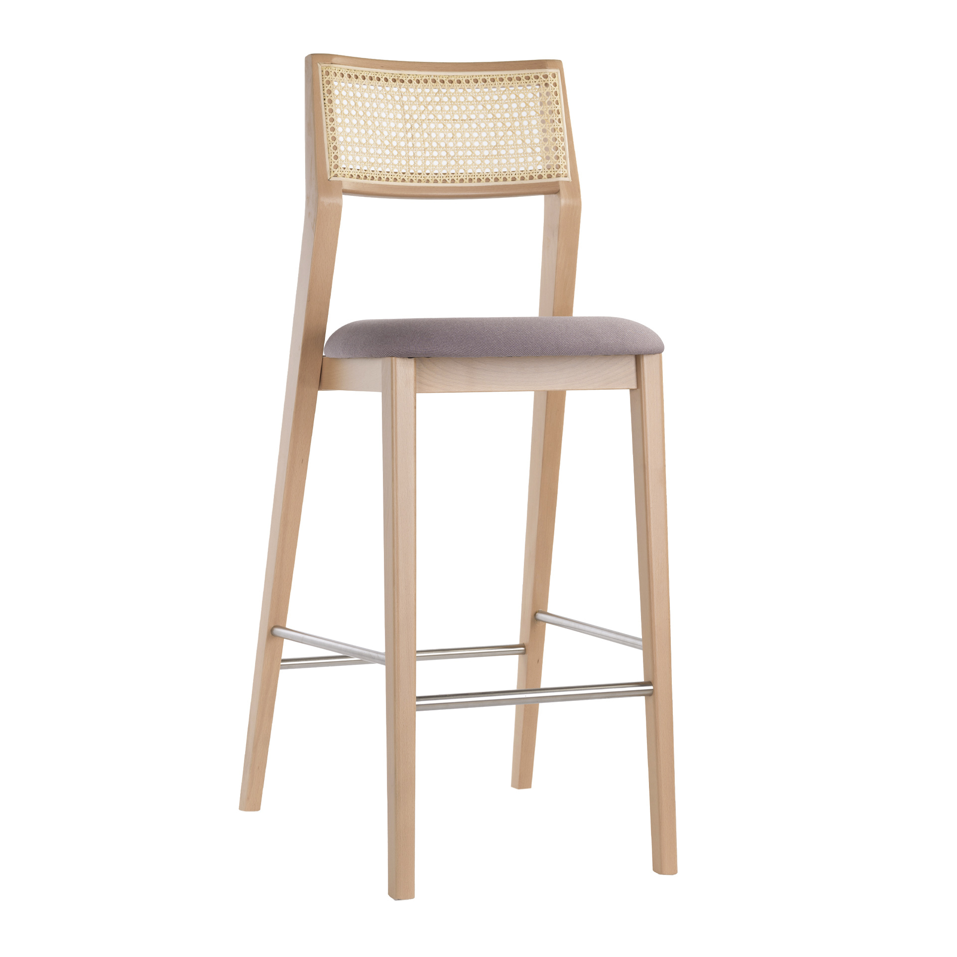 Wooden bar stool with woven back