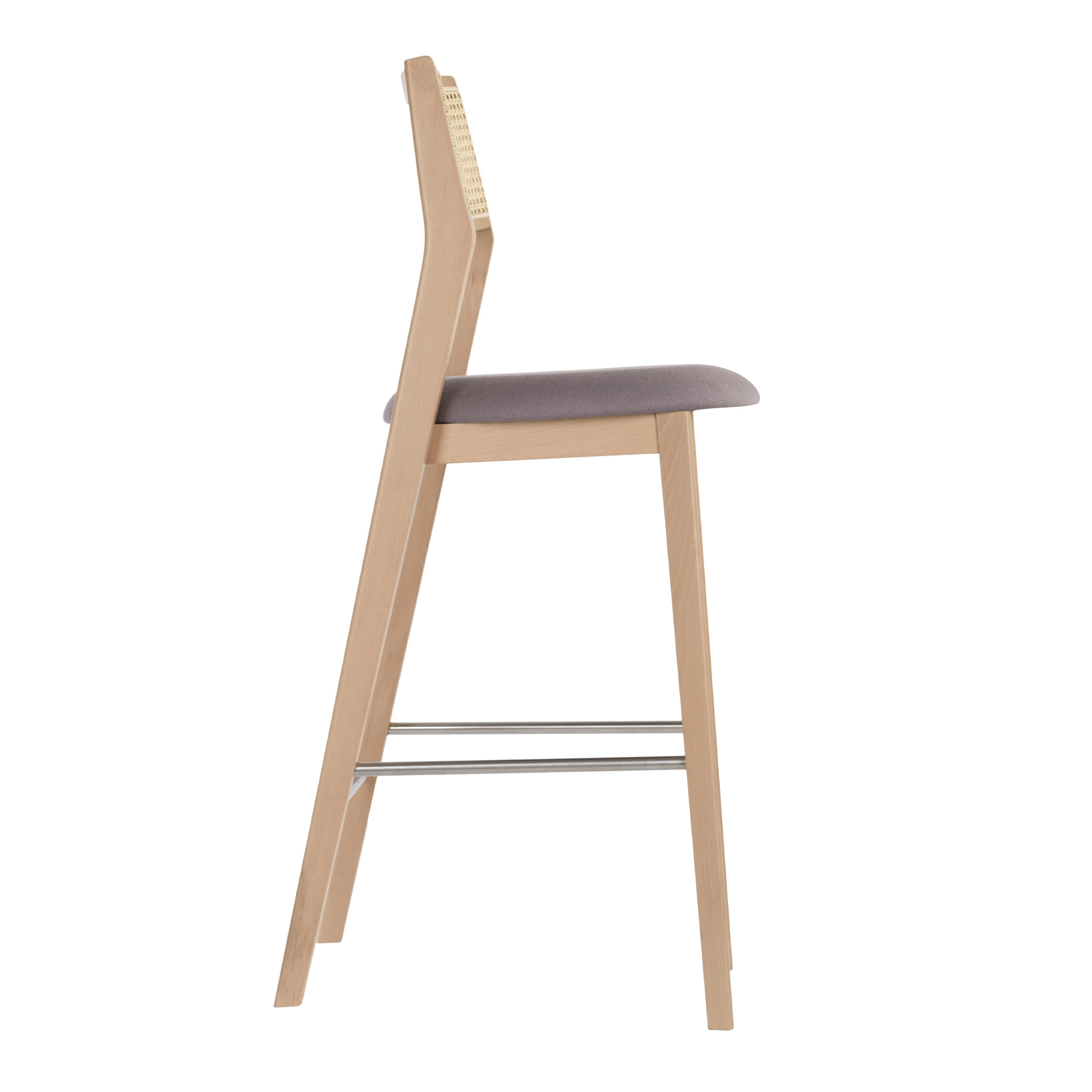 Beech cane back high stool with upholstered seat H-Malla