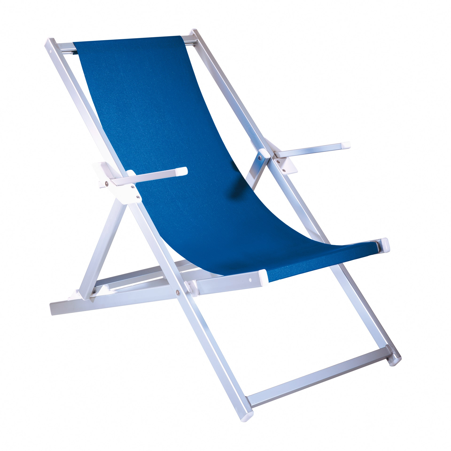 Metal deck chair with armrests