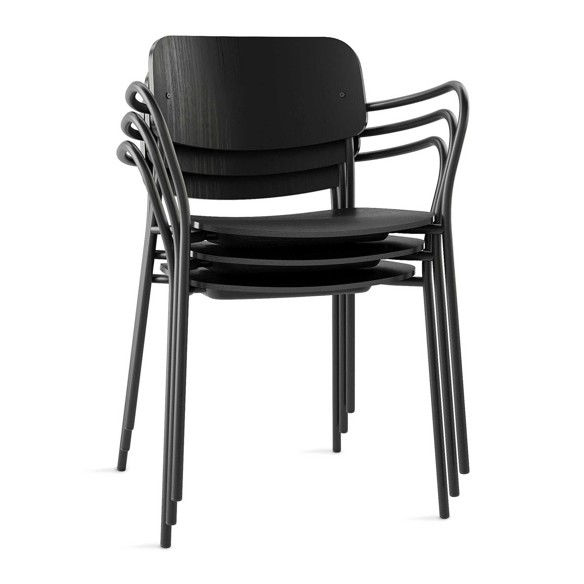 Metal frame armchair with a seat and backrest in curved plywood B-Daily