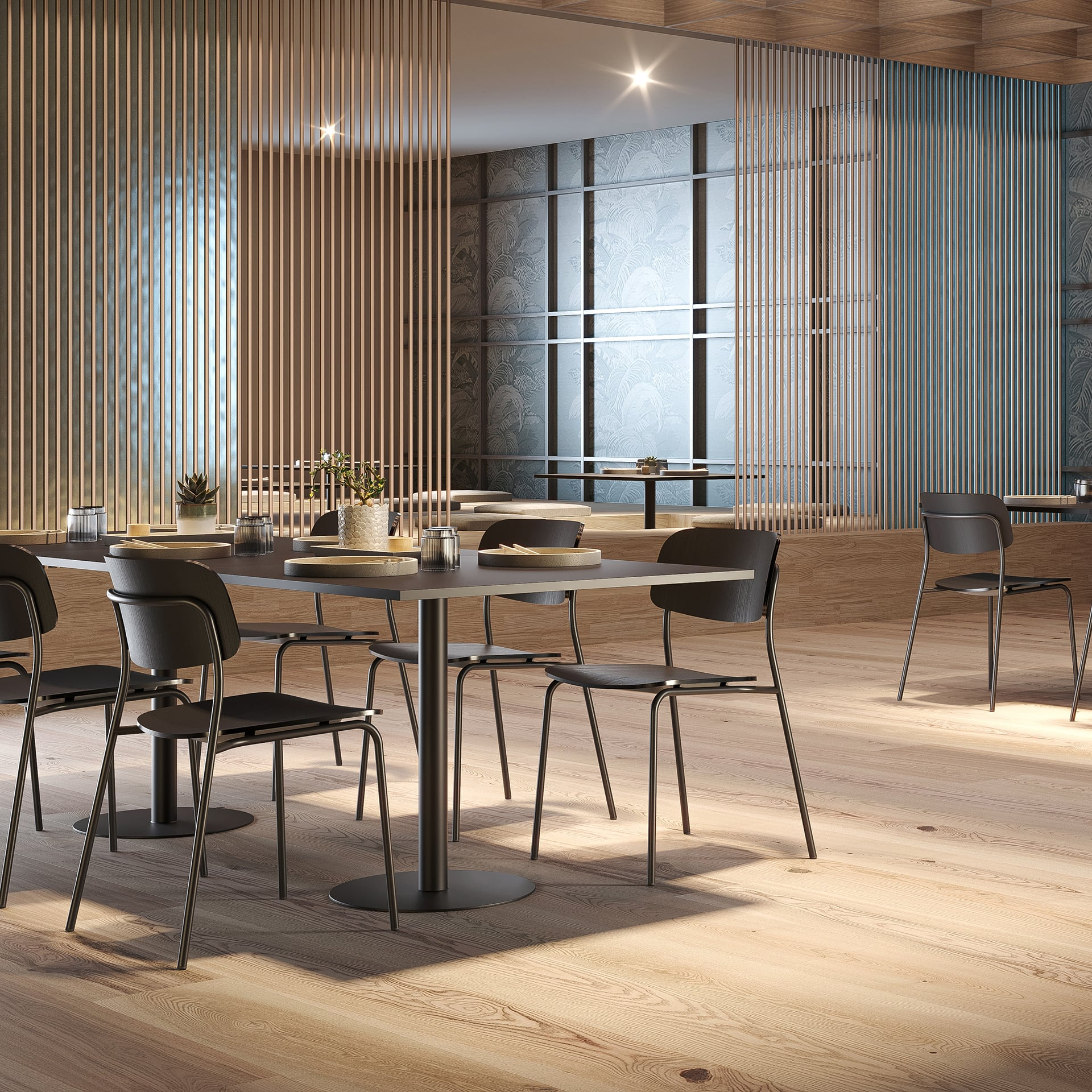 Metal frame chair with a seat and backrest in curved plywood A-Daily