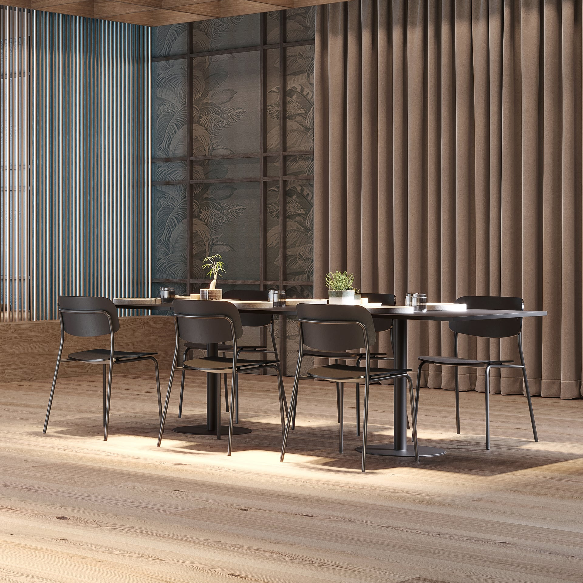 Metal frame chair with a seat and backrest in curved plywood A-Daily