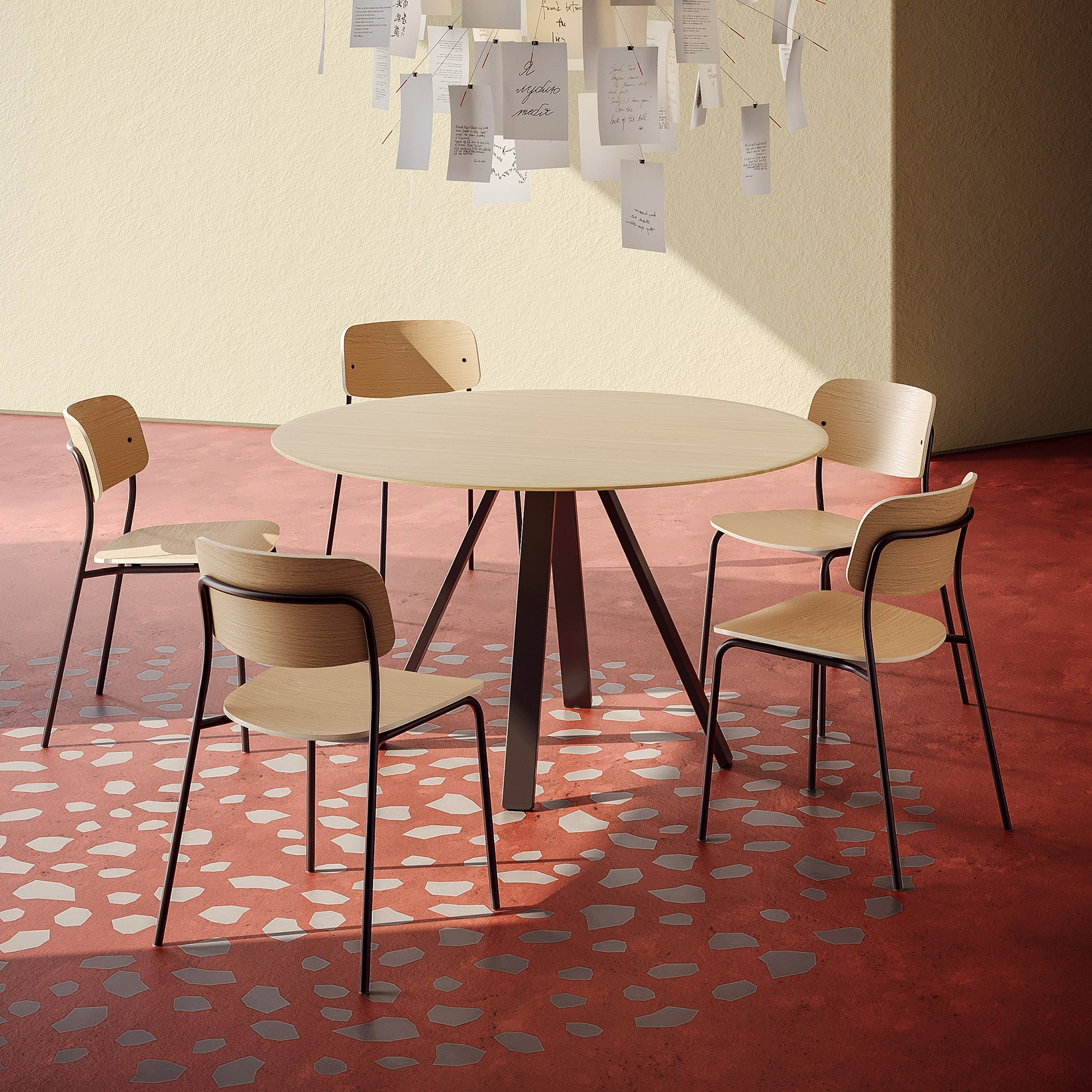 Metal frame chair with a seat and backrest in curved plywood A-Daily
