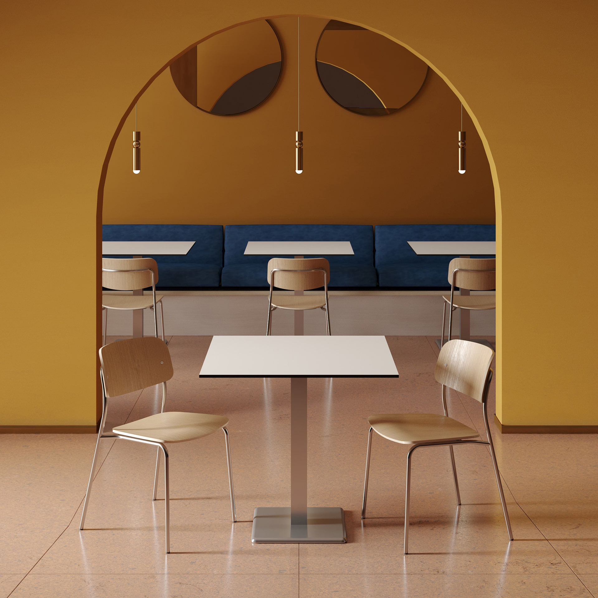 Metal frame chair with a seat and backrest in curved plywood A-Daily