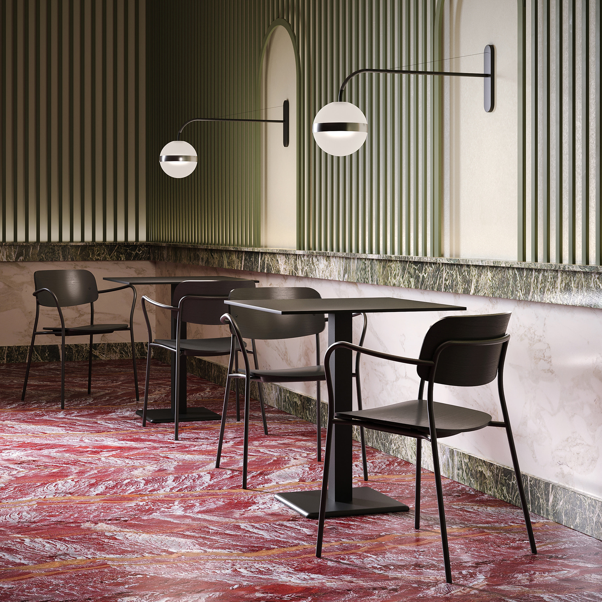 Metal frame armchair with a seat and backrest in curved plywood B-Daily