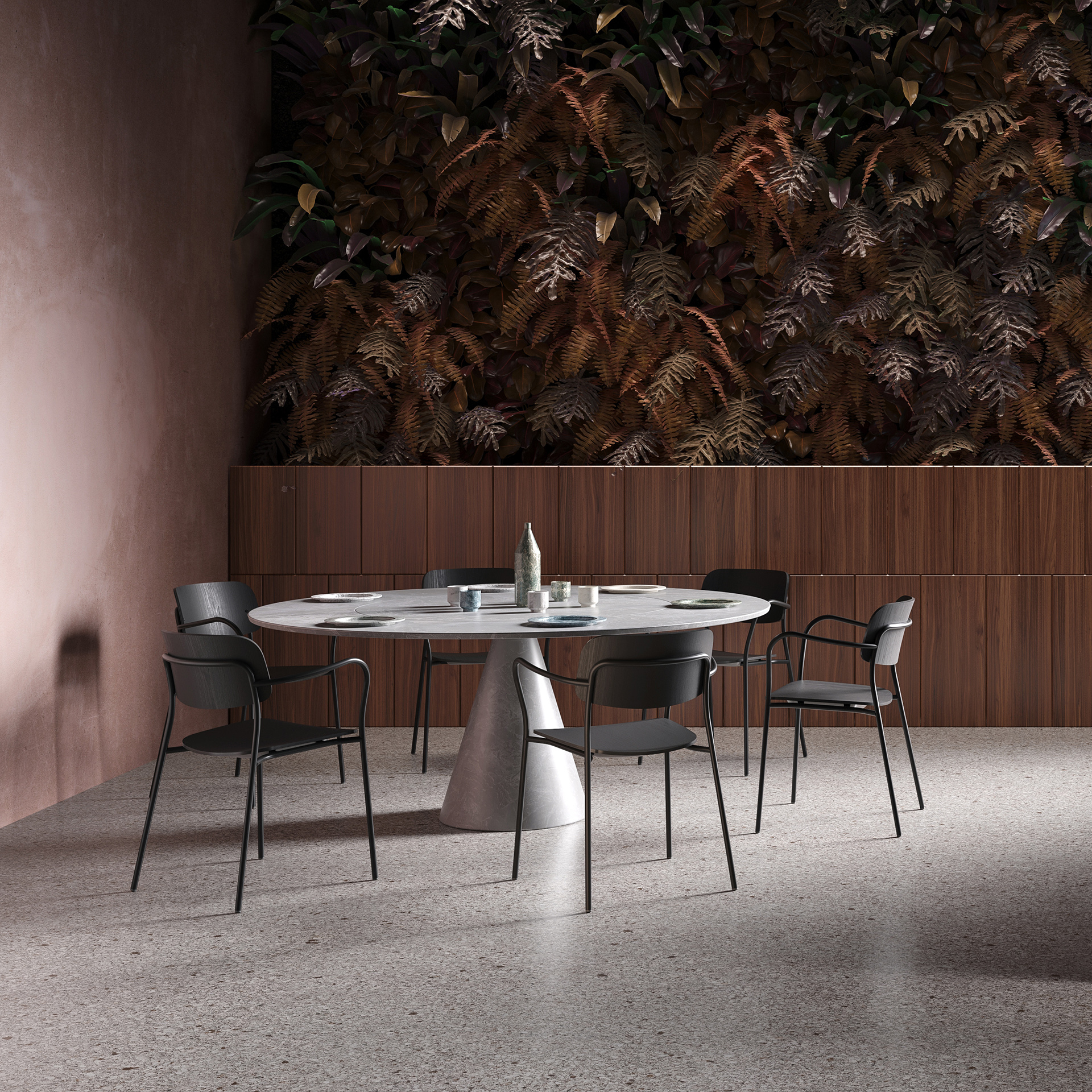 Metal frame armchair with a seat and backrest in curved plywood B-Daily