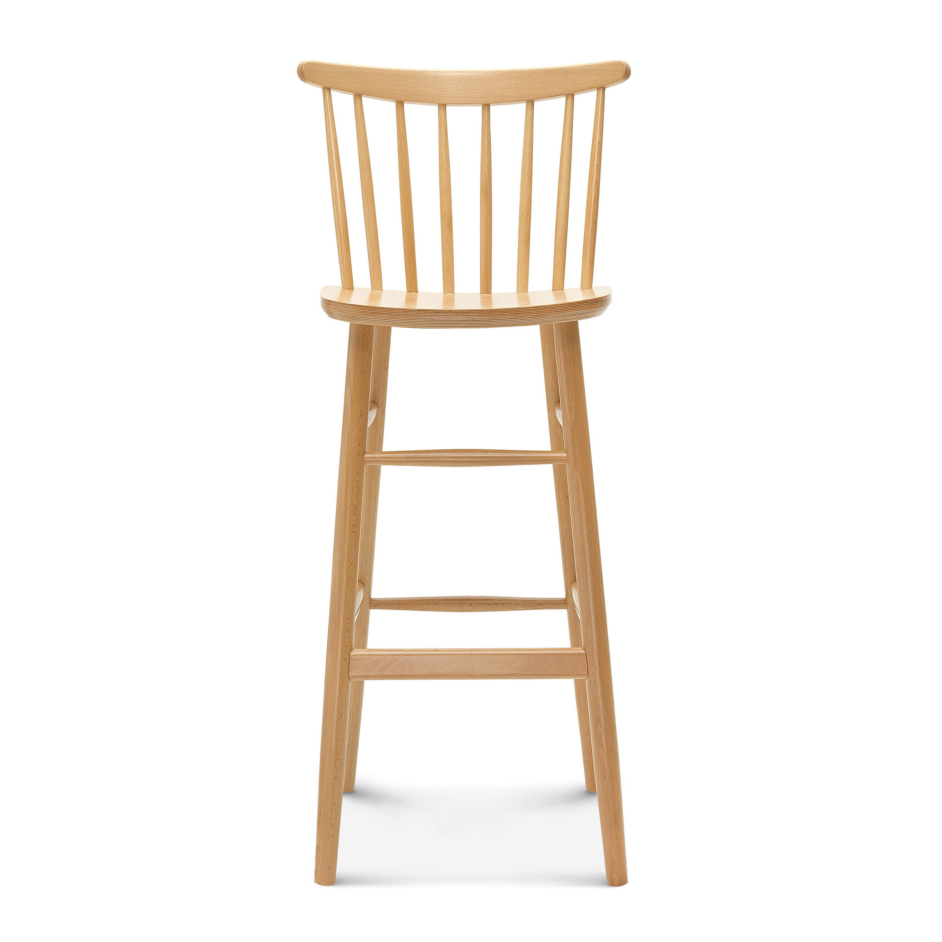 Taburete de bar de madera con respaldo de listones verticales H-3016