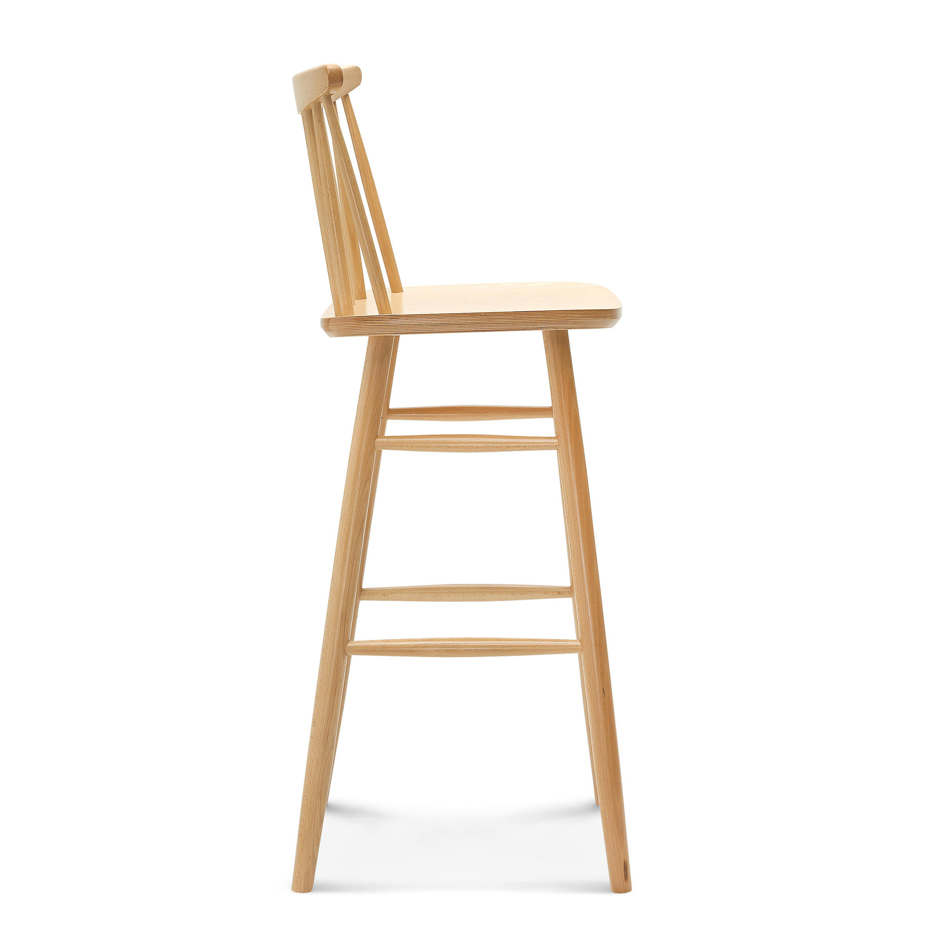 Taburete de bar de madera con respaldo de listones verticales H-3016