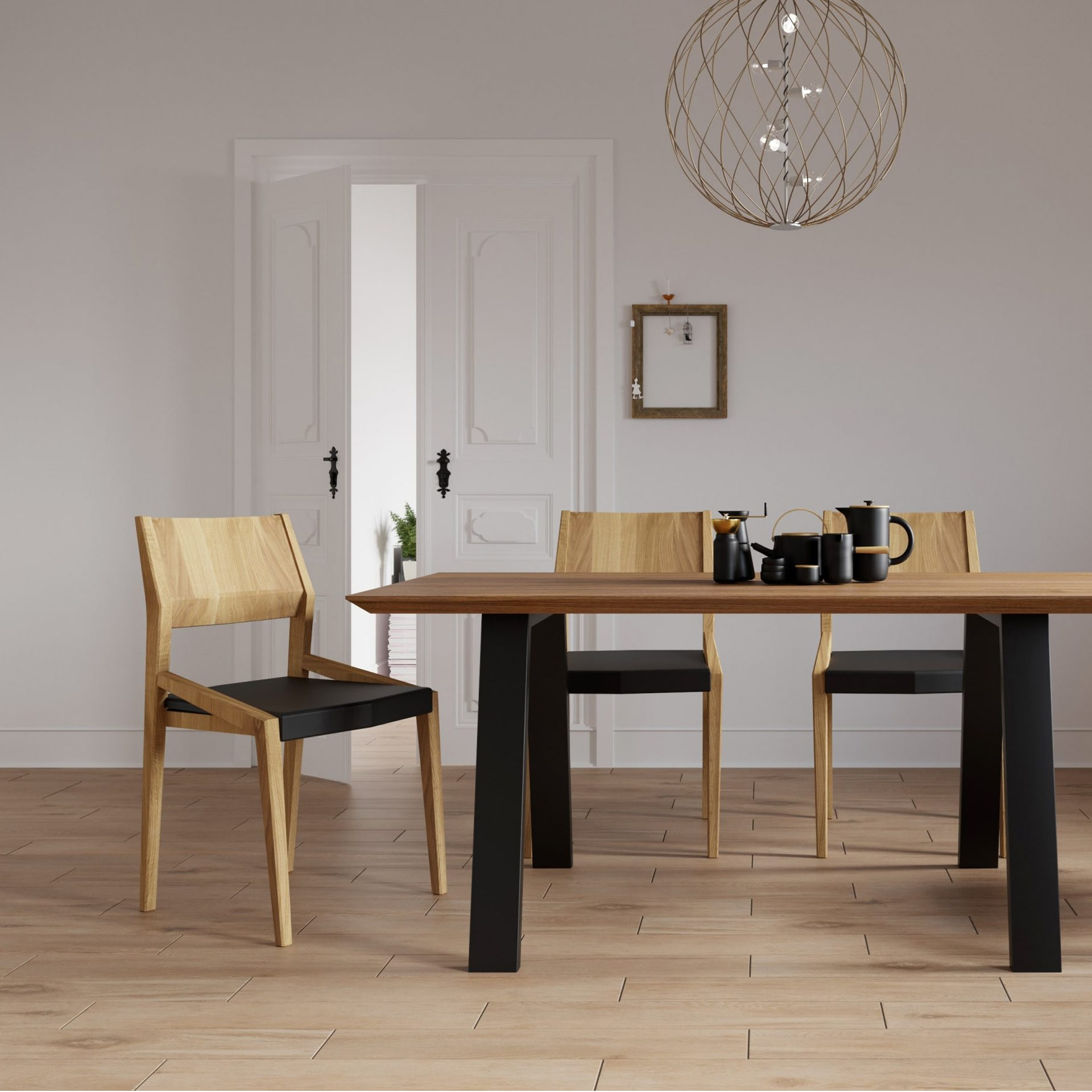 Silla de madera con asiento macizo o acolchado A-3042