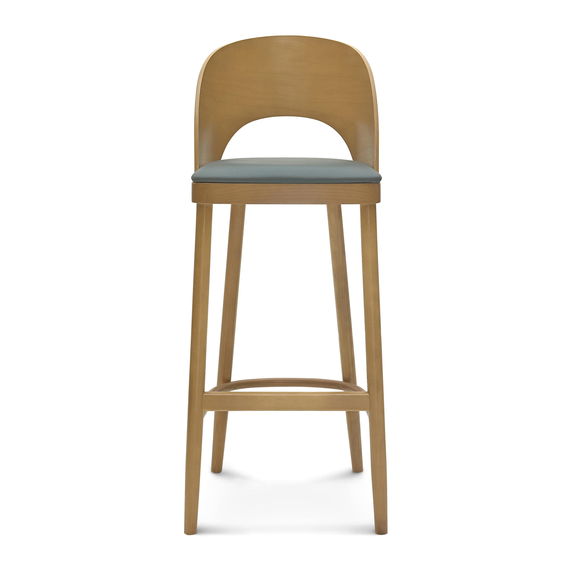 Wooden bar stool with upholstered seat