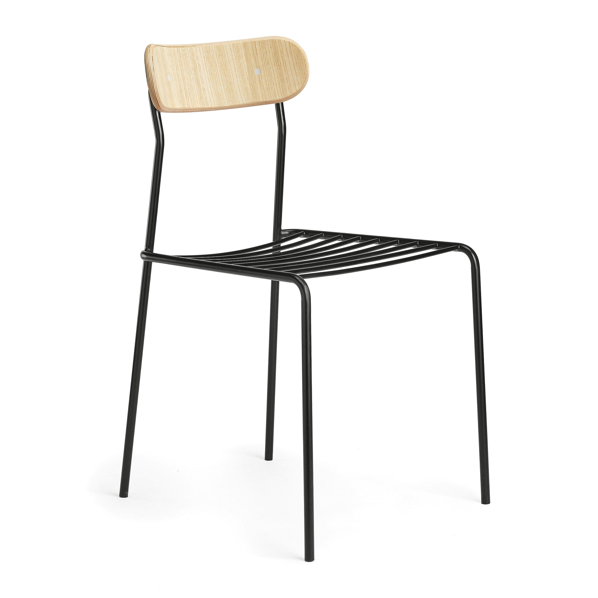 Patio metal chair with wooden back