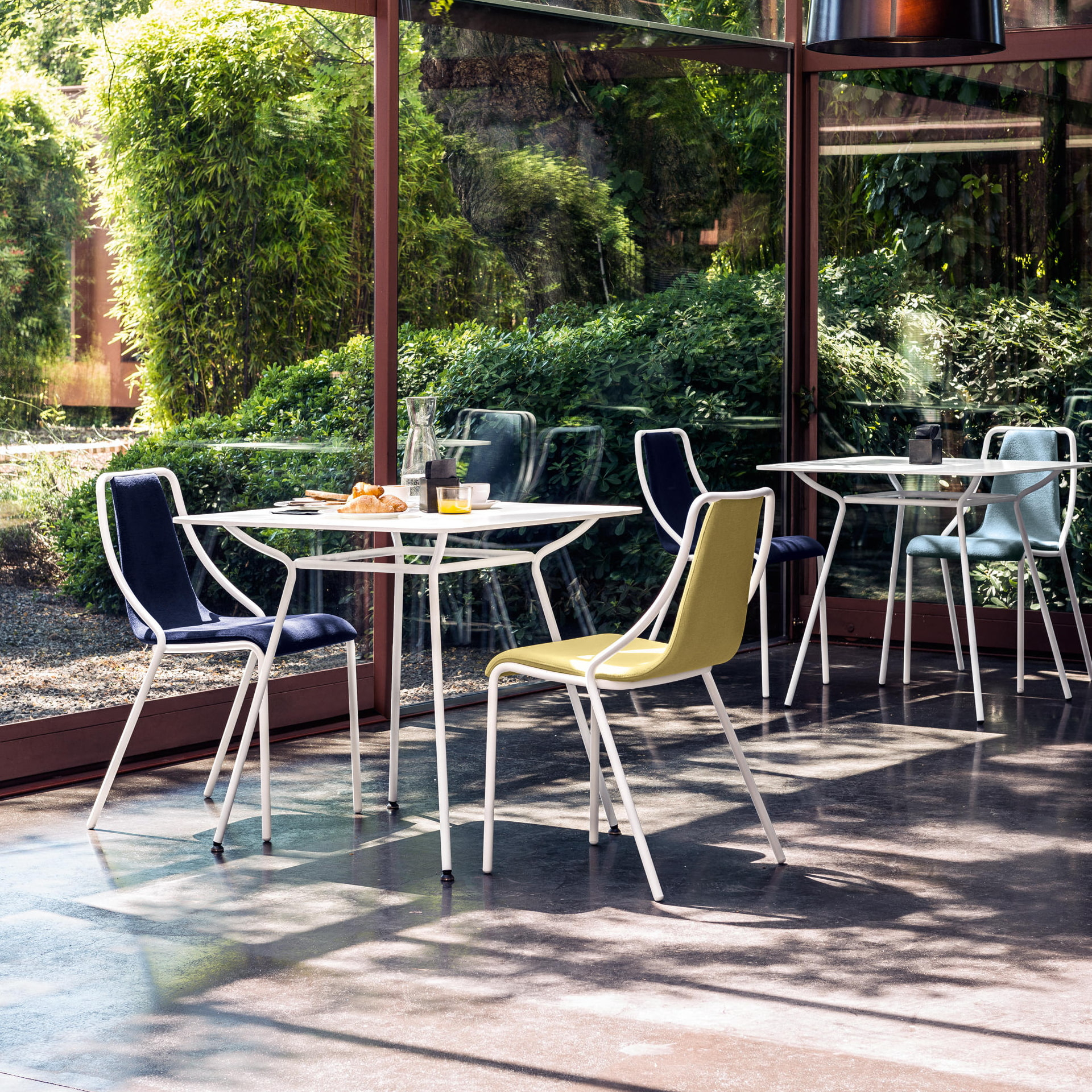 Stackable steel chair with shell in fabric or leather B-Ola PM TS