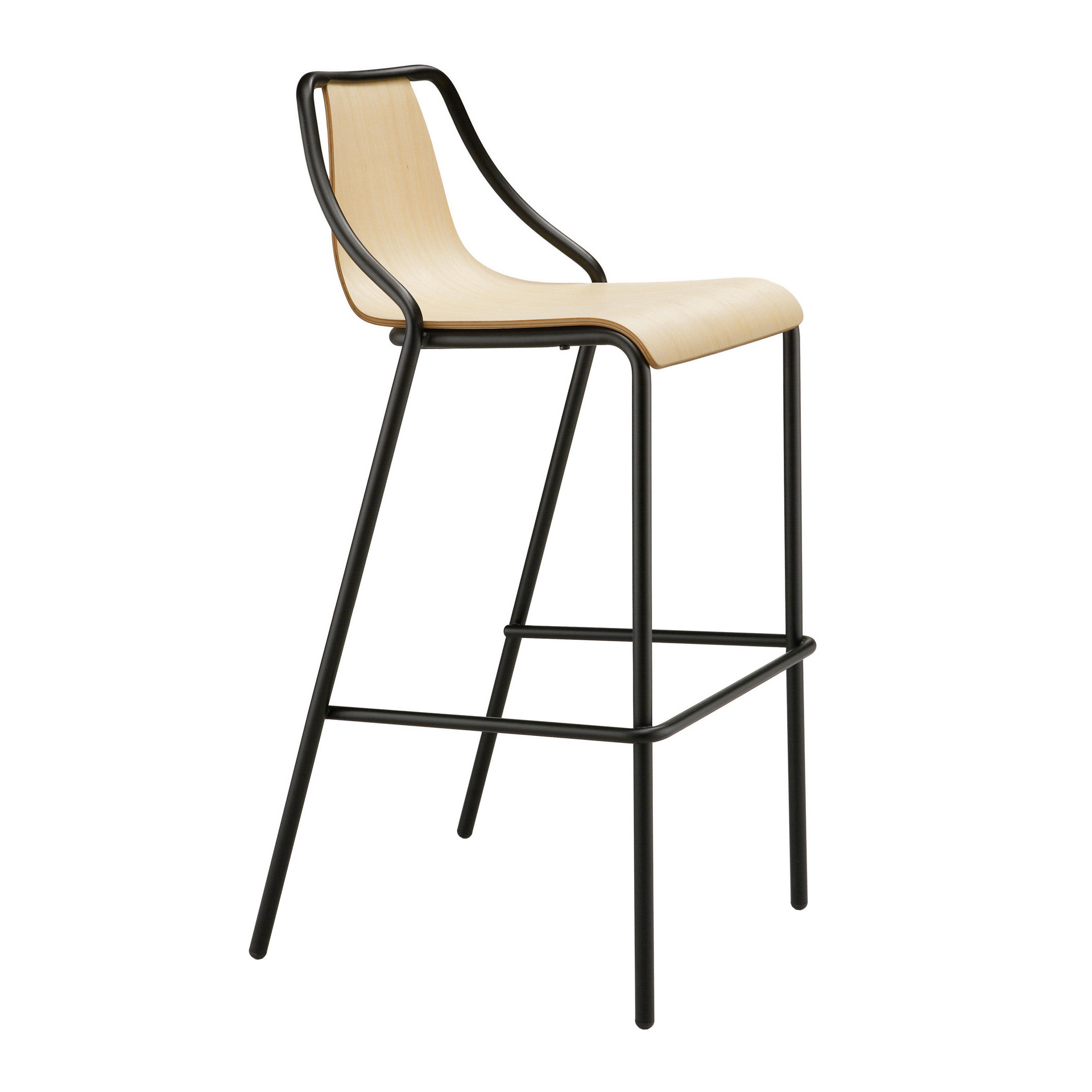 Metal bar stool with wooden shell