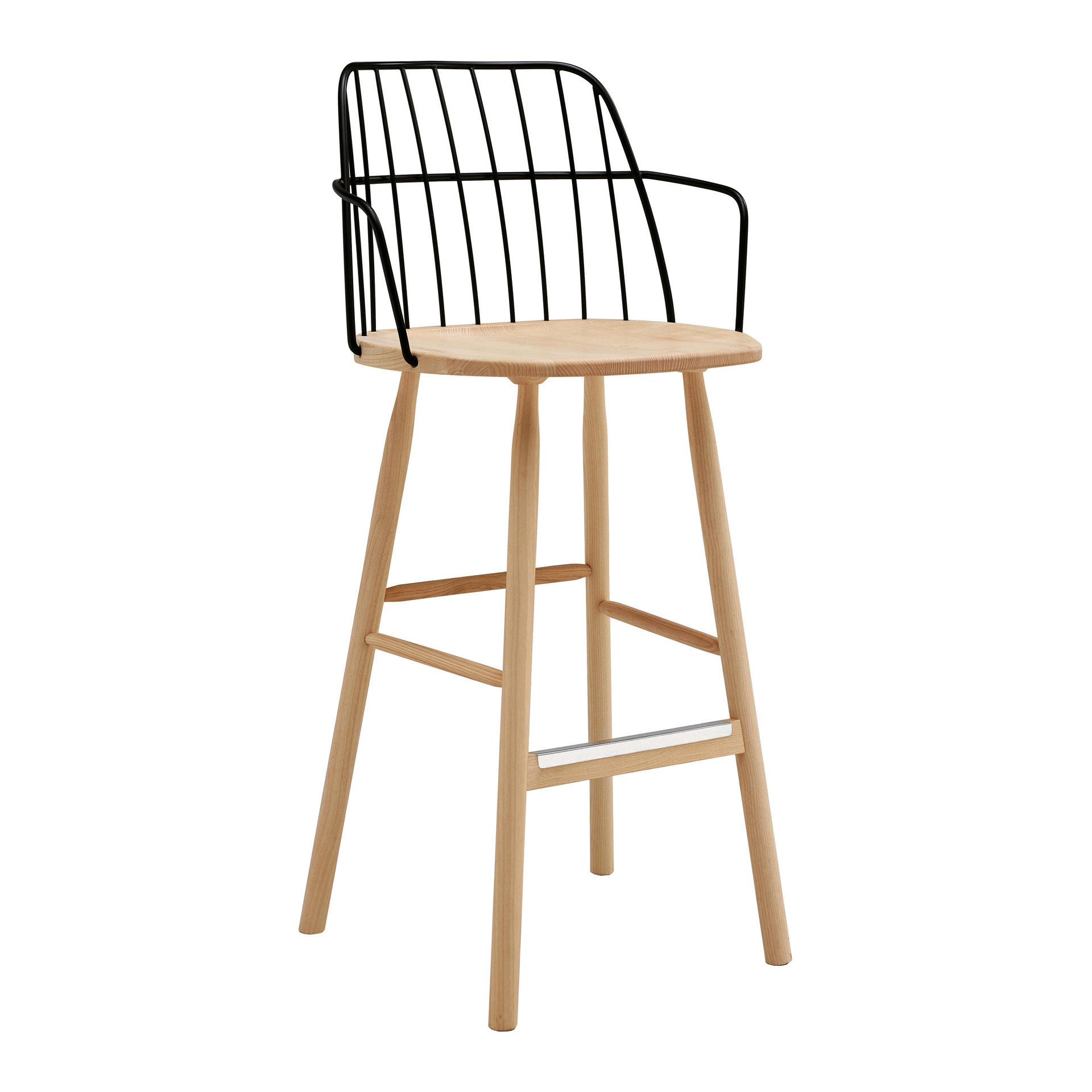 Wooden bar stool with metal back