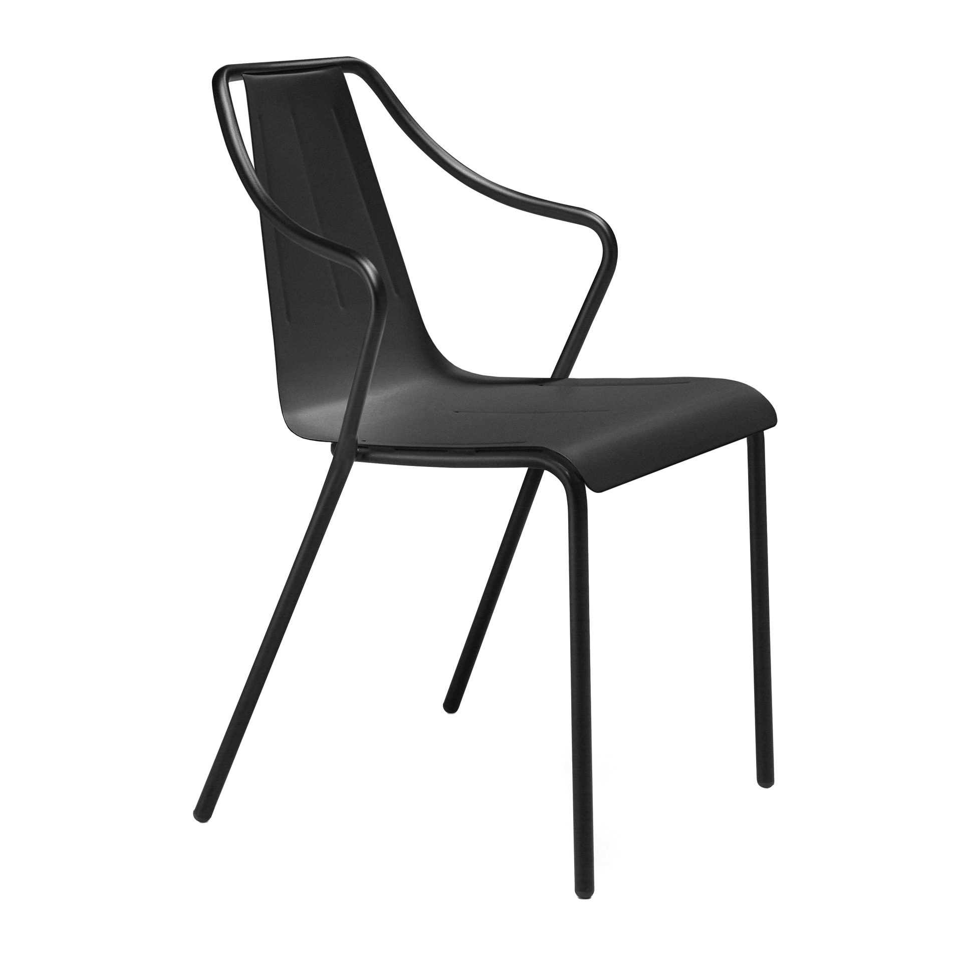 Metal stackable chair with armrests