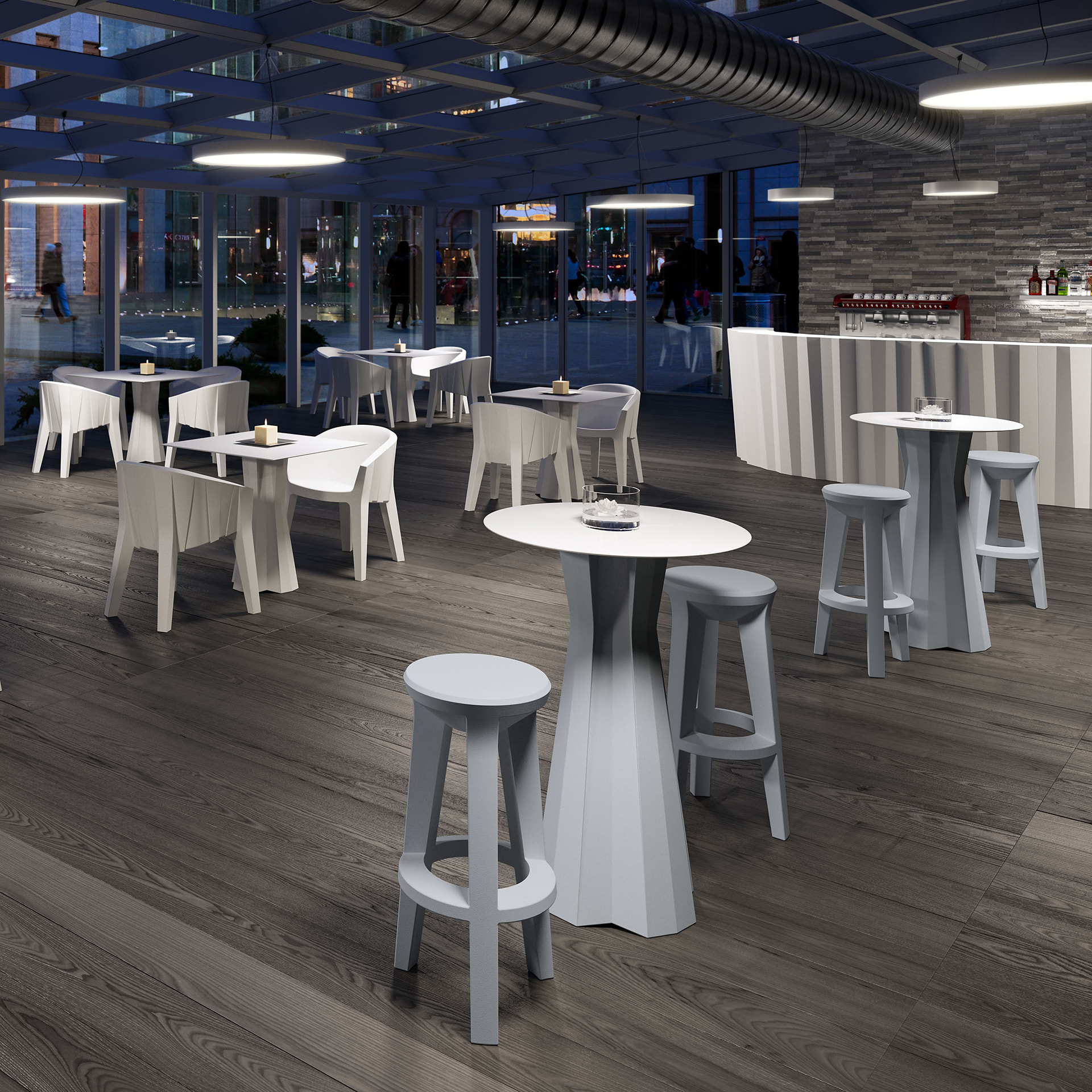 Outdoor round bar table with polyethylene shell Frozen