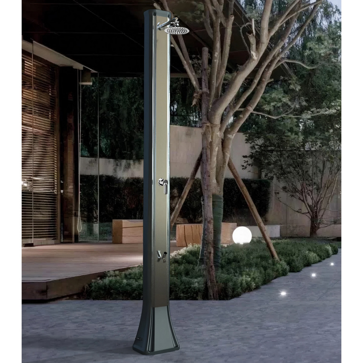 Solar shower with footwasher and inox band Big Happy Five F620/90