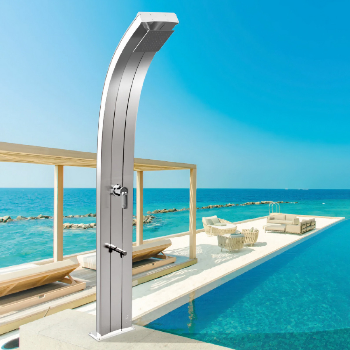 Aluminum solar shower with temporized footwasher Dada D320