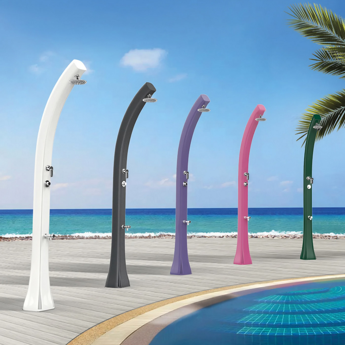 Solar shower with temporized footwasher and temporized button Happy Beach F530