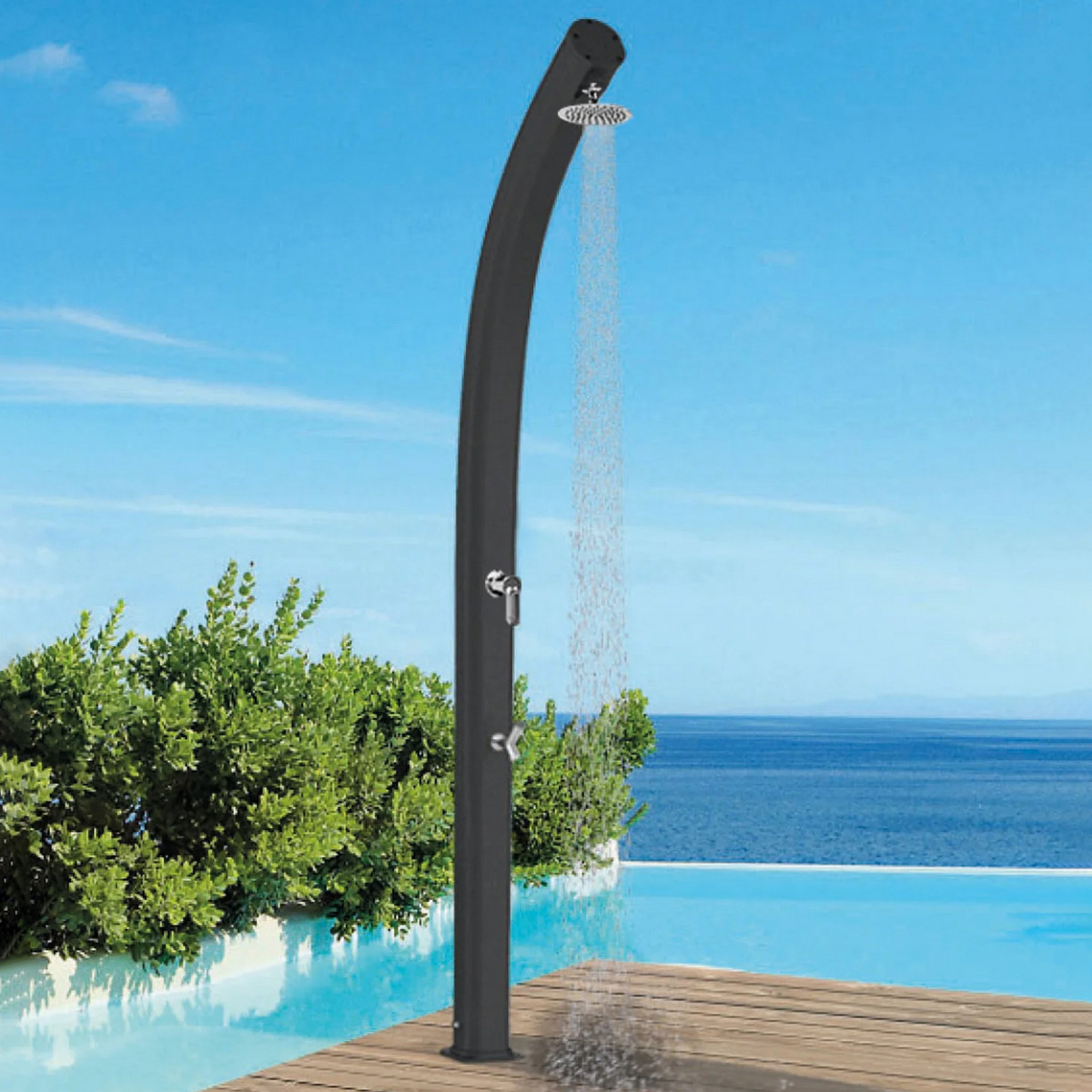 Aluminum outdoor shower with footwasher Jolly A525