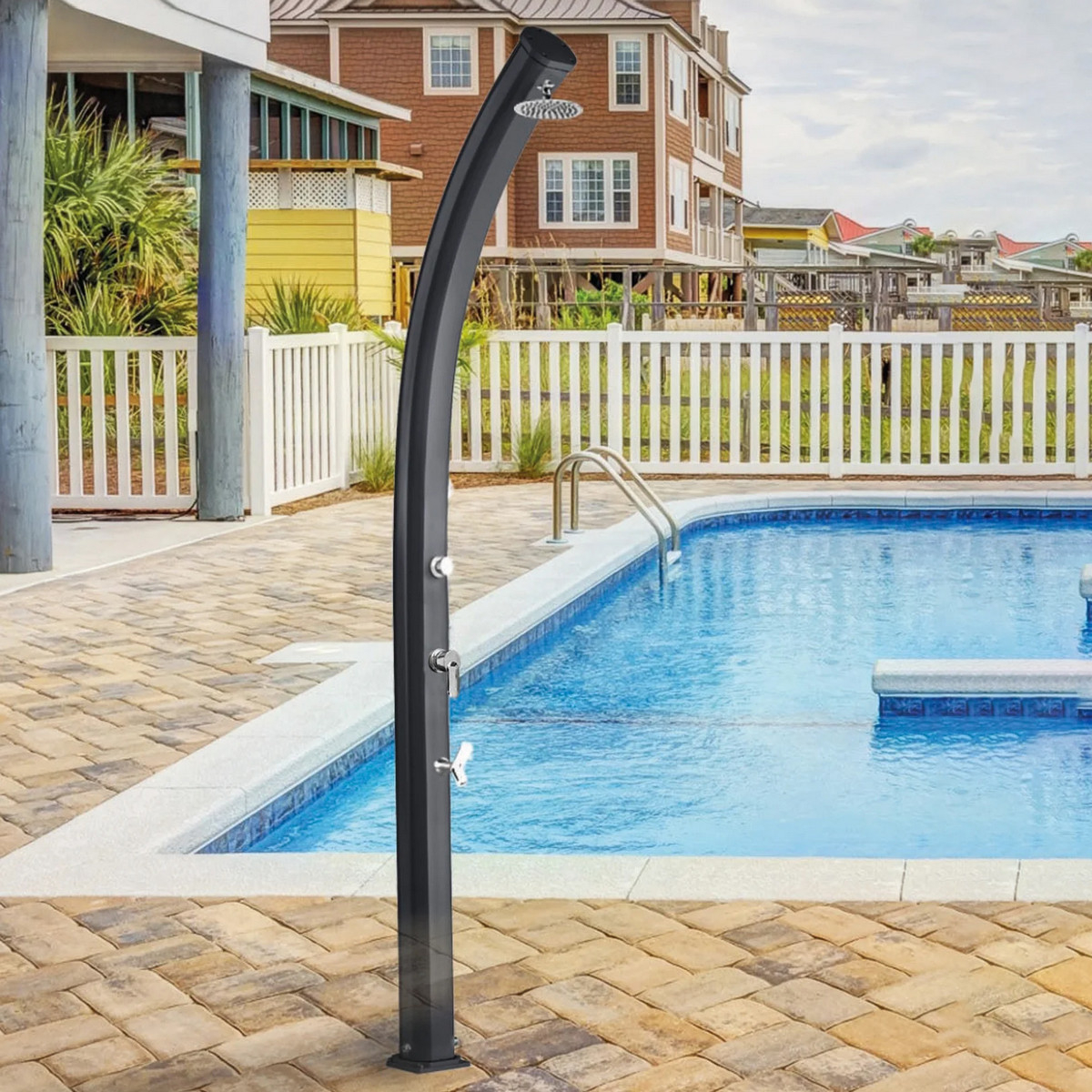Aluminum outdoor shower with footwasher Jolly A535